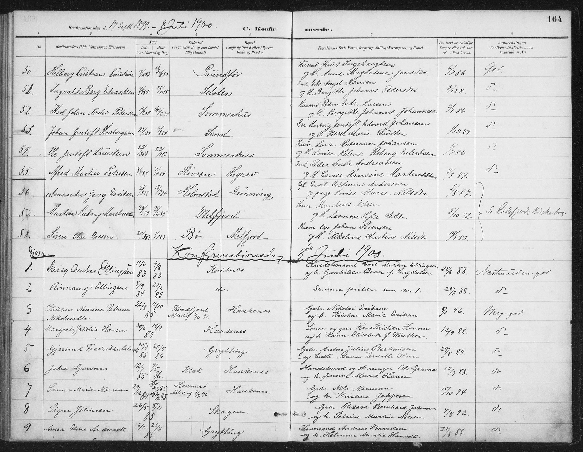 Ministerialprotokoller, klokkerbøker og fødselsregistre - Nordland, SAT/A-1459/888/L1245: Parish register (official) no. 888A11, 1888-1900, p. 164