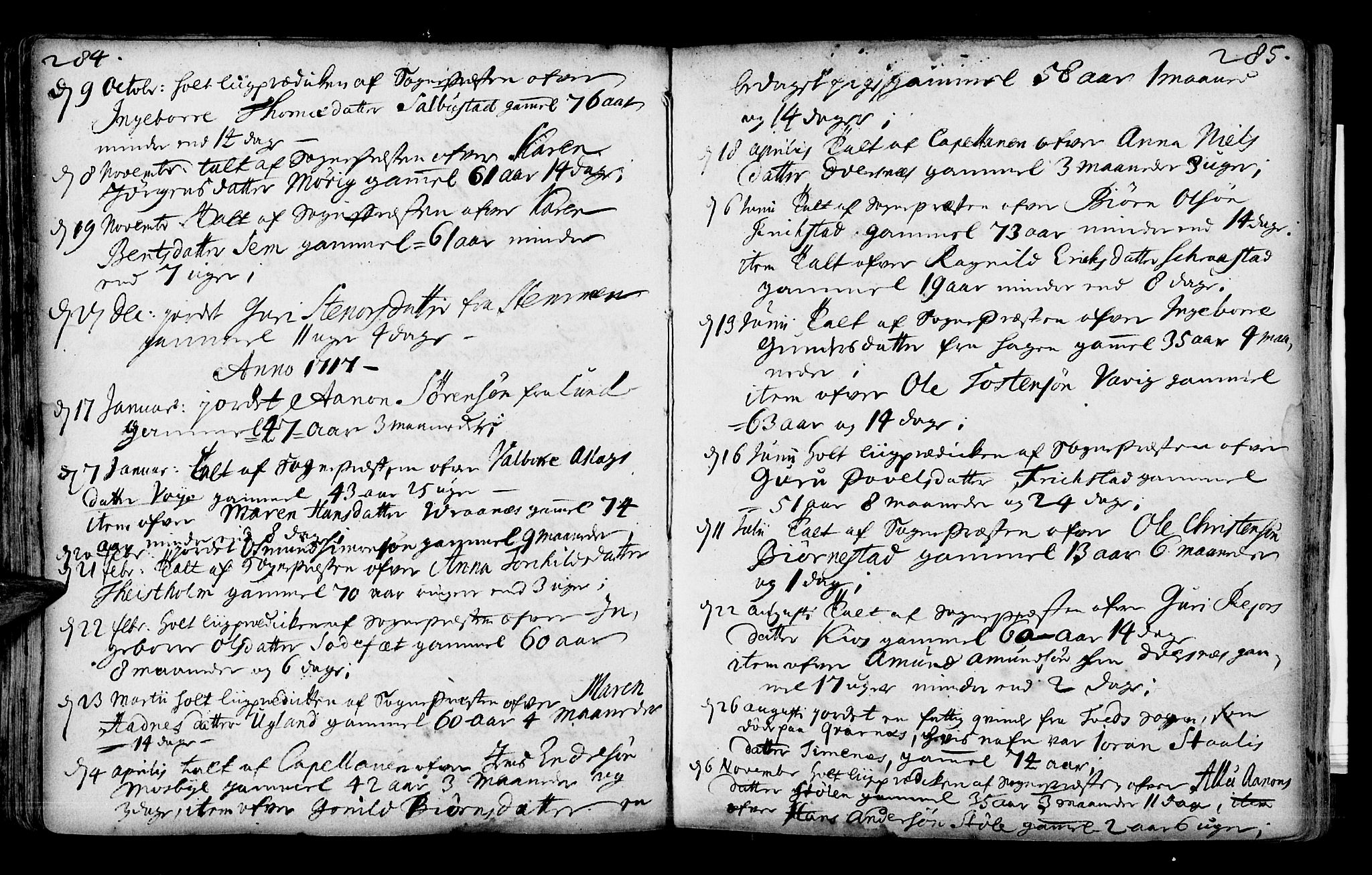 Oddernes sokneprestkontor, SAK/1111-0033/F/Fa/Faa/L0001: Parish register (official) no. A 1, 1692-1718, p. 284-285