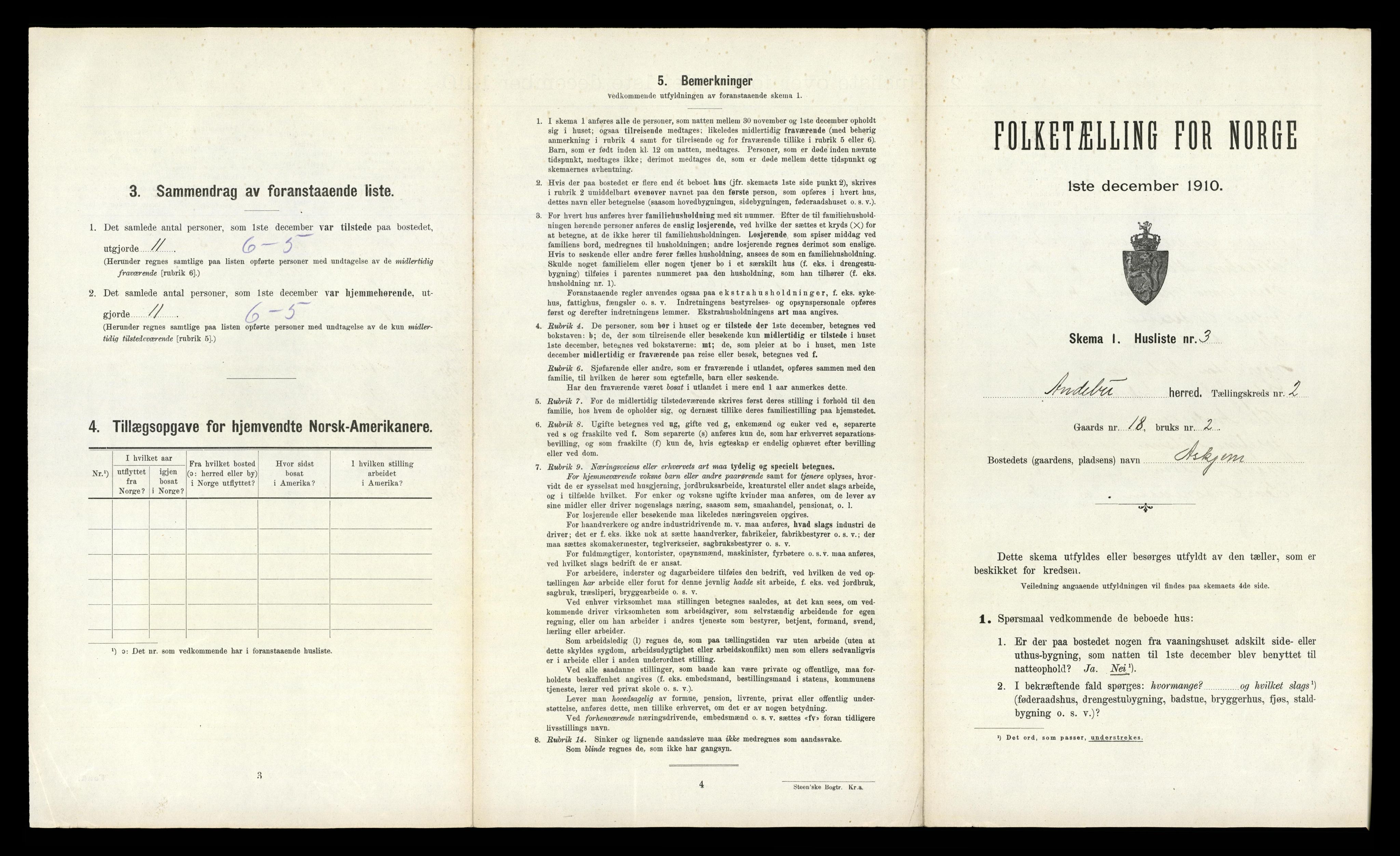 RA, 1910 census for Andebu, 1910, p. 185