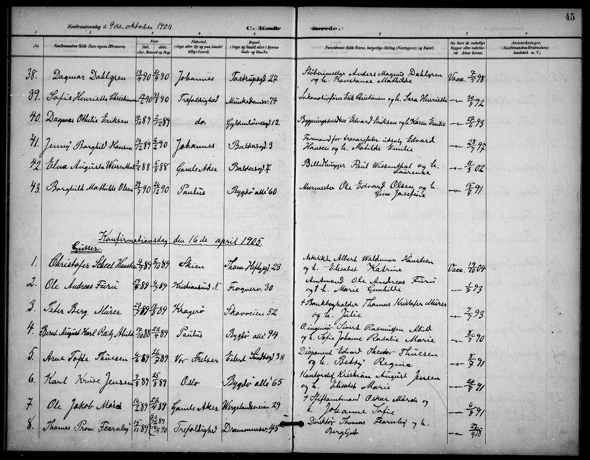 Frogner prestekontor Kirkebøker, AV/SAO-A-10886/F/Fa/L0001: Parish register (official) no. 1, 1898-1916, p. 45