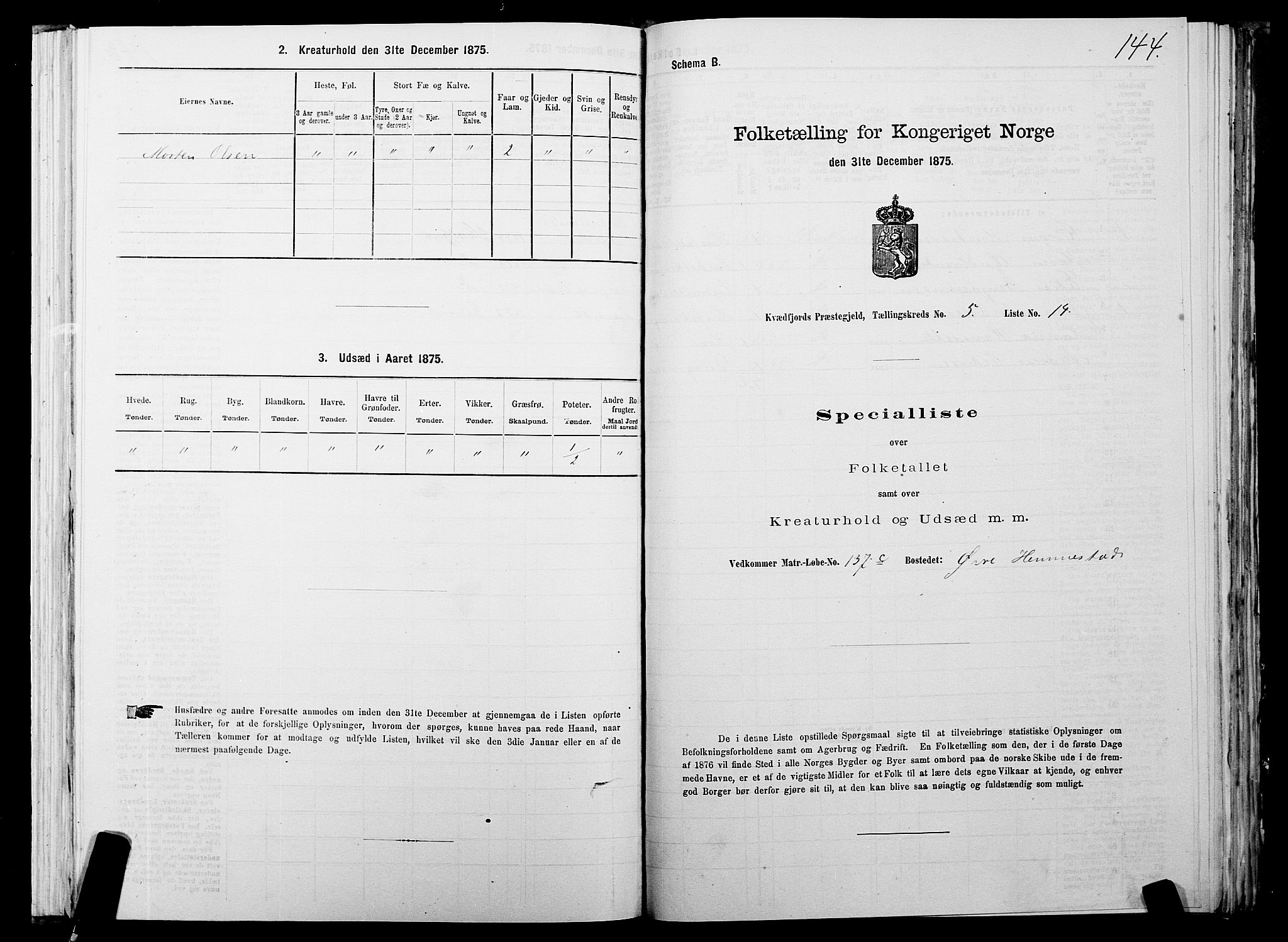 SATØ, 1875 census for 1911P Kvæfjord, 1875, p. 3144