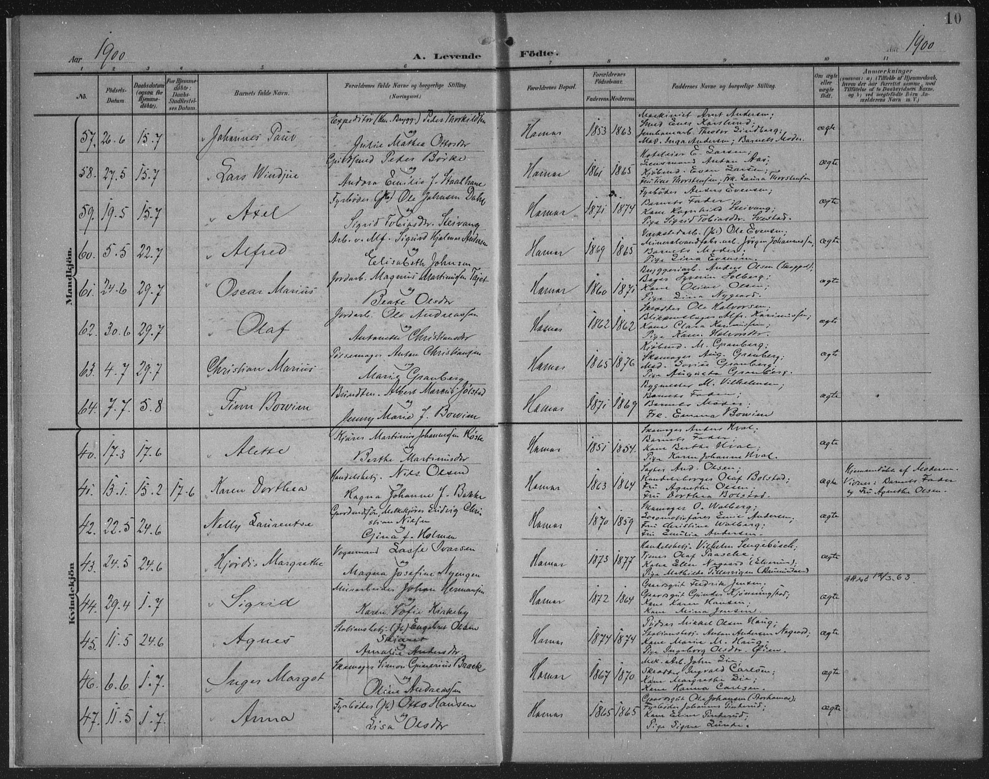 Hamar prestekontor, SAH/DOMPH-002/H/Ha/Haa/L0001: Parish register (official) no. 1, 1900-1914, p. 10