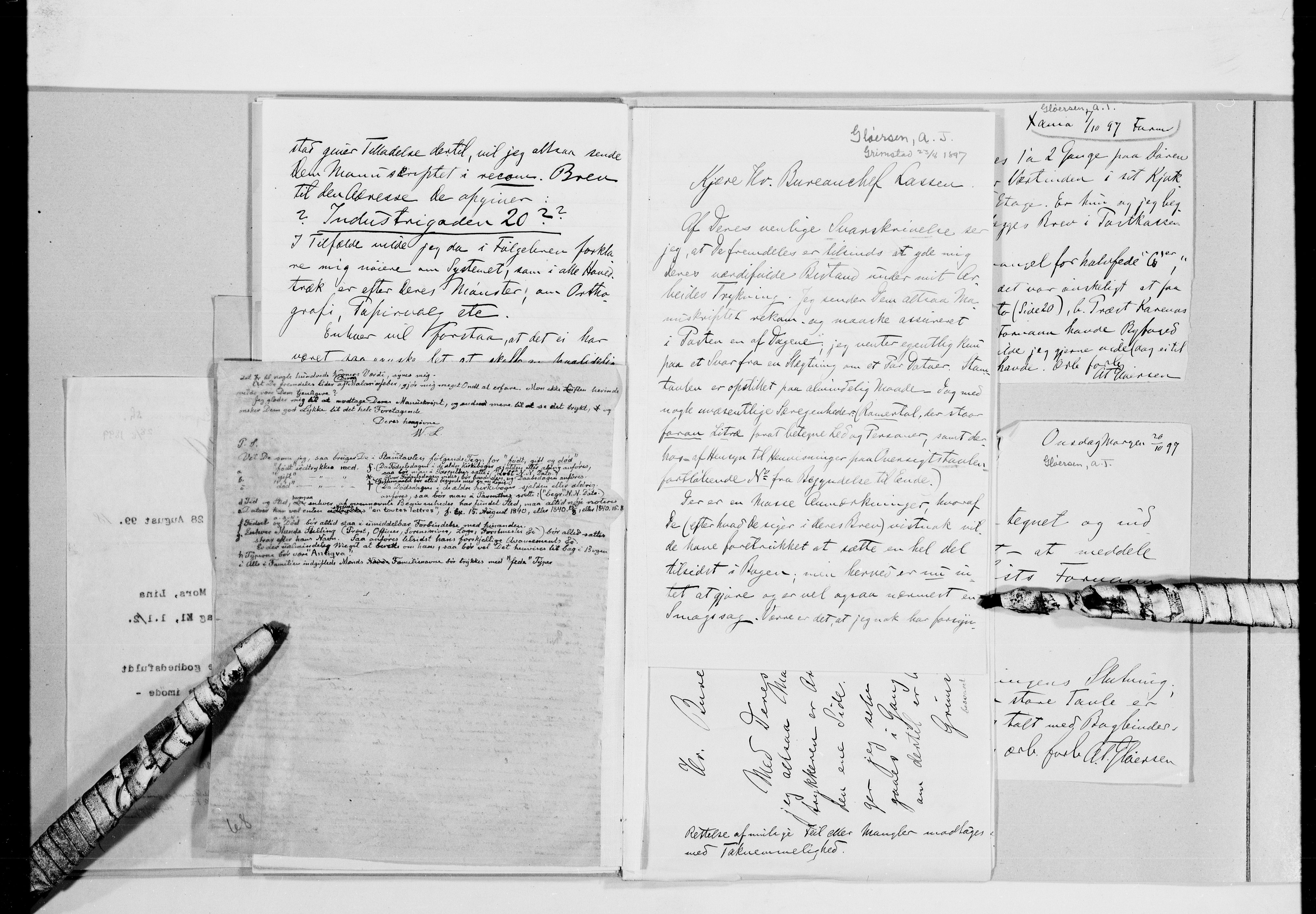 Lassens samlinger, AV/RA-PA-0051/G/L0097: Alfabetisk ordnede brev til Wilhelm Lassen: Fabritius - Grønvold, 1815-1907, p. 173