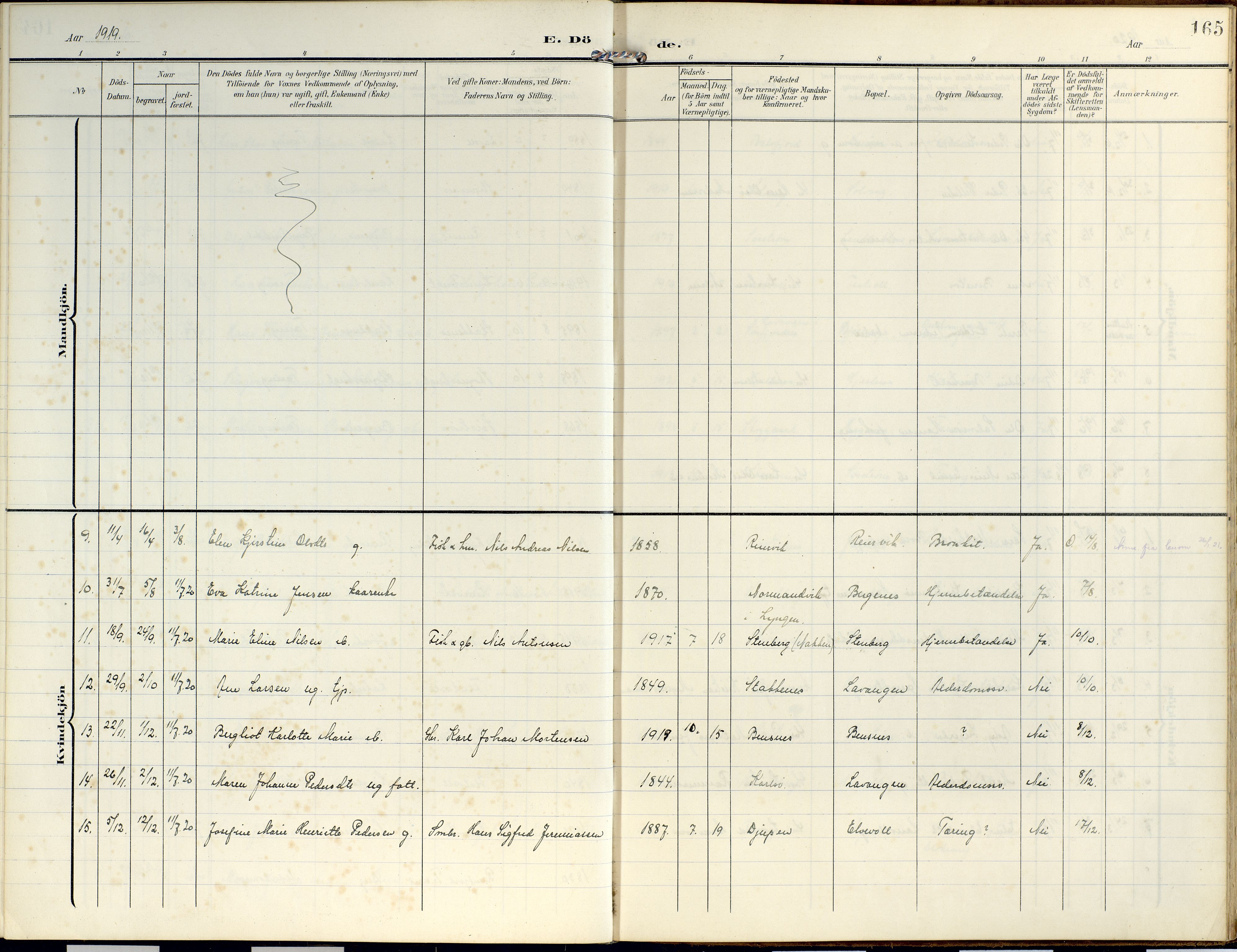 Lyngen sokneprestembete, AV/SATØ-S-1289/H/He/Hea/L0014kirke: Parish register (official) no. 14, 1905-1920, p. 165