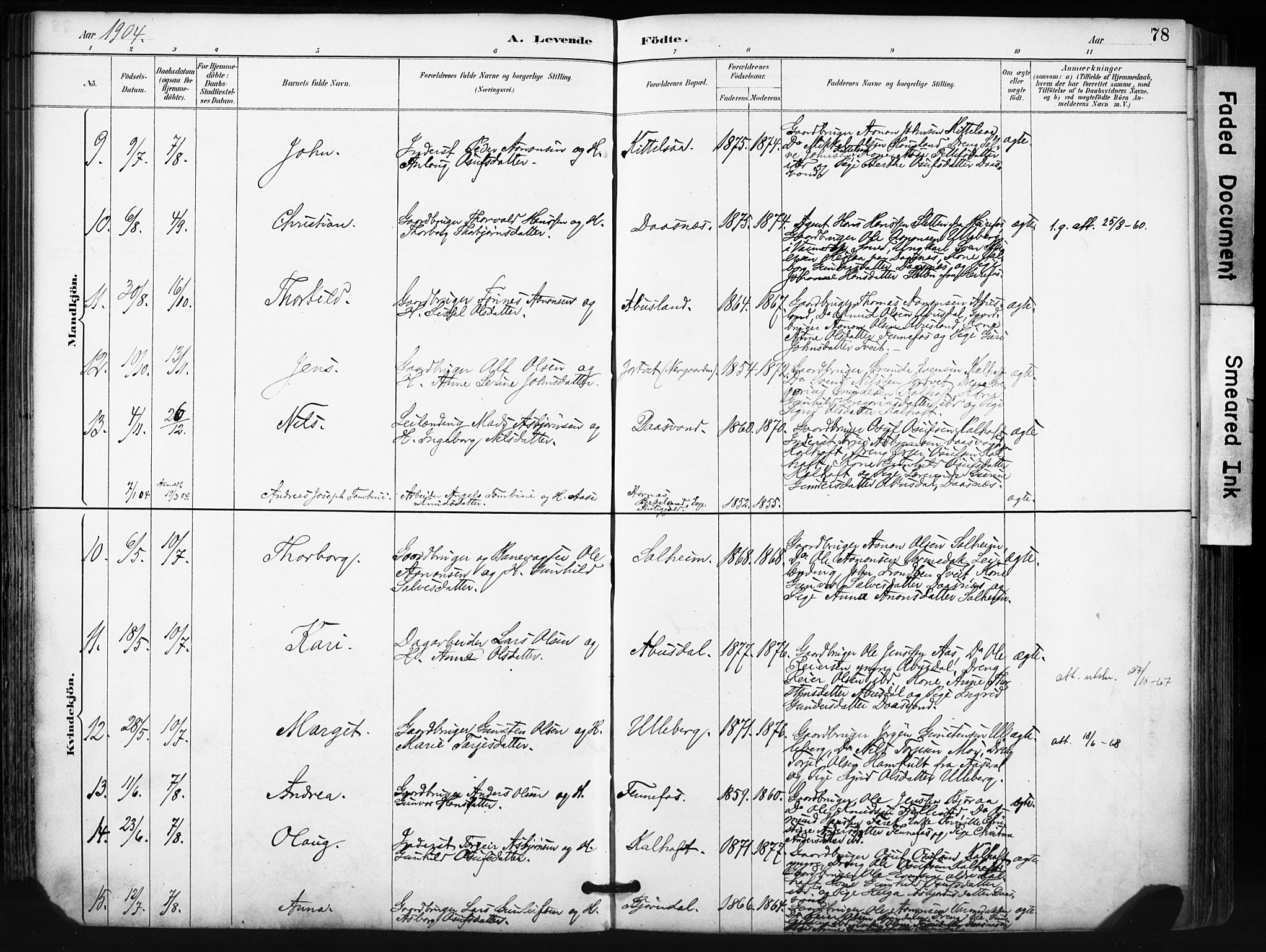 Evje sokneprestkontor, AV/SAK-1111-0008/F/Fa/Fab/L0003: Parish register (official) no. A 3, 1884-1909, p. 78