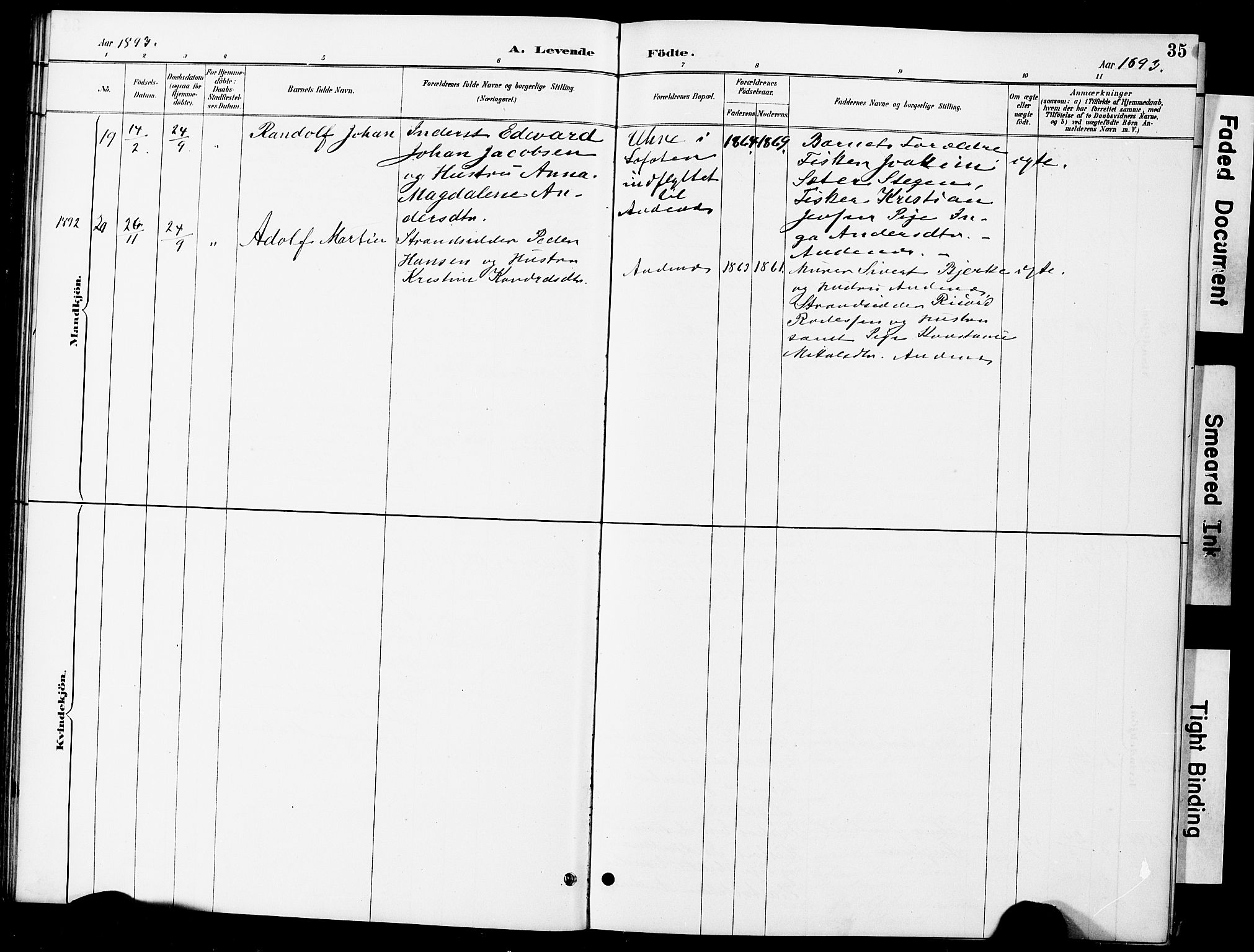 Ministerialprotokoller, klokkerbøker og fødselsregistre - Nordland, AV/SAT-A-1459/899/L1448: Parish register (copy) no. 899C03, 1887-1902, p. 35