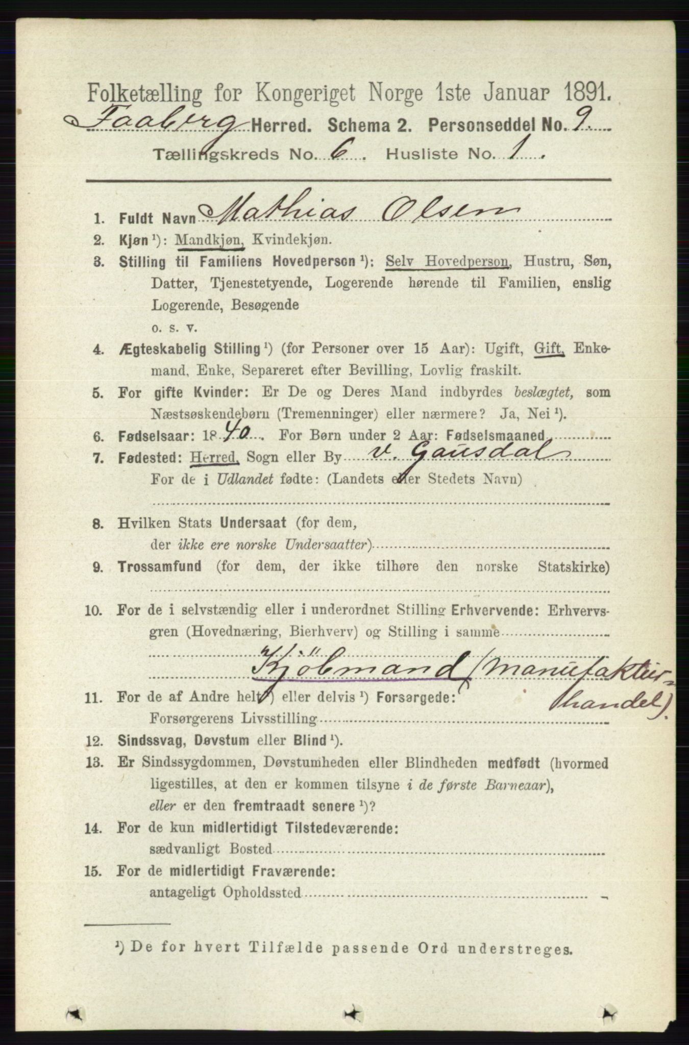 RA, 1891 census for 0524 Fåberg, 1891, p. 2227