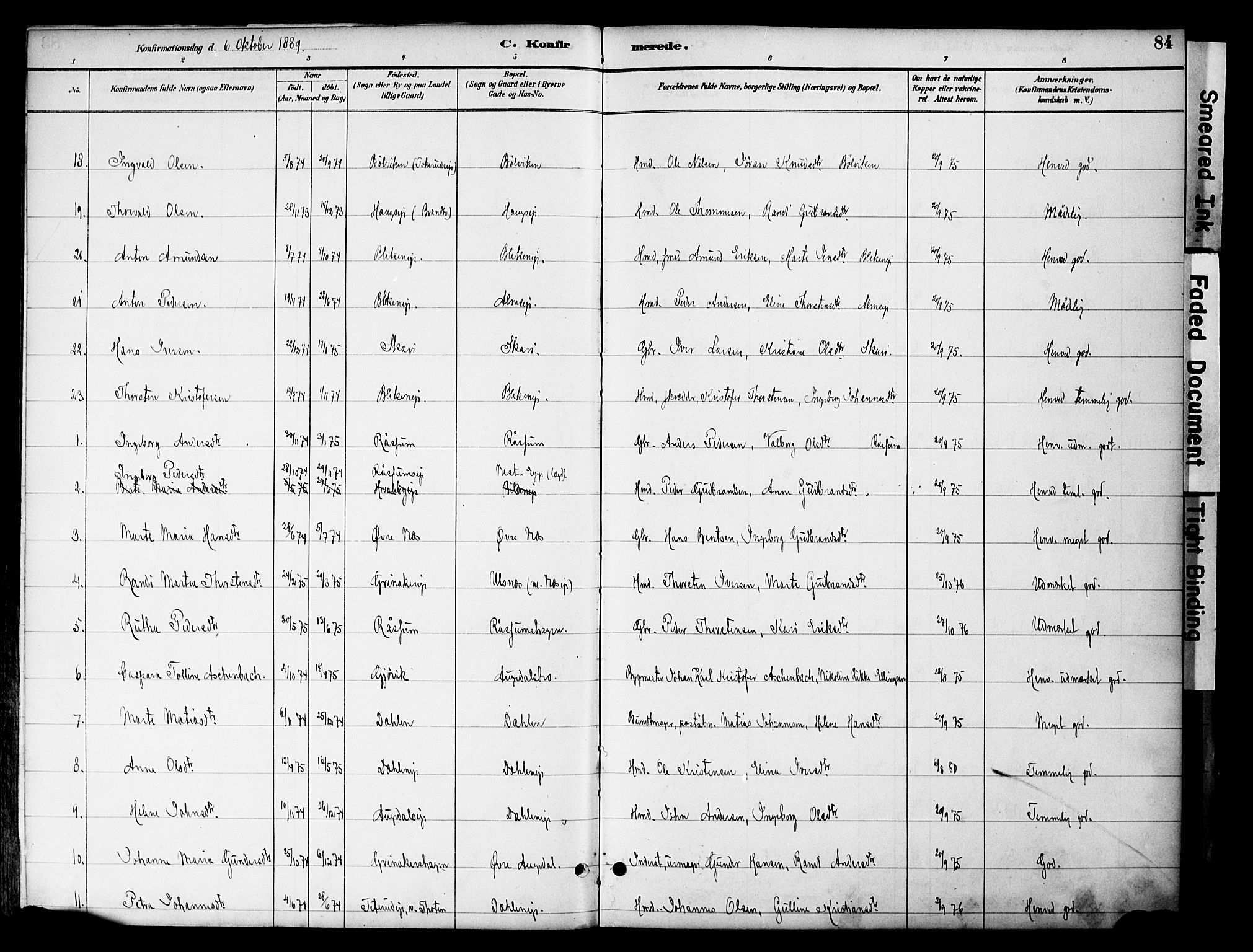 Gran prestekontor, SAH/PREST-112/H/Ha/Haa/L0020: Parish register (official) no. 20, 1889-1899, p. 84