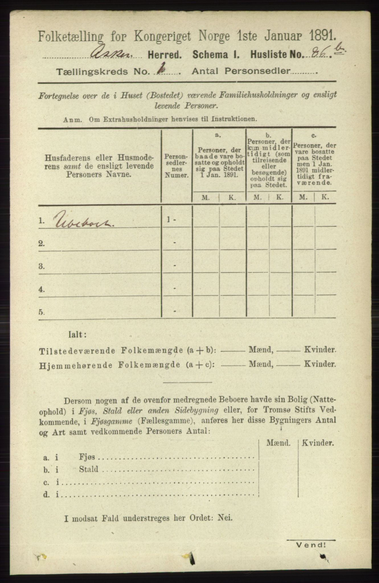 RA, 1891 census for 0220 Asker, 1891, p. 115