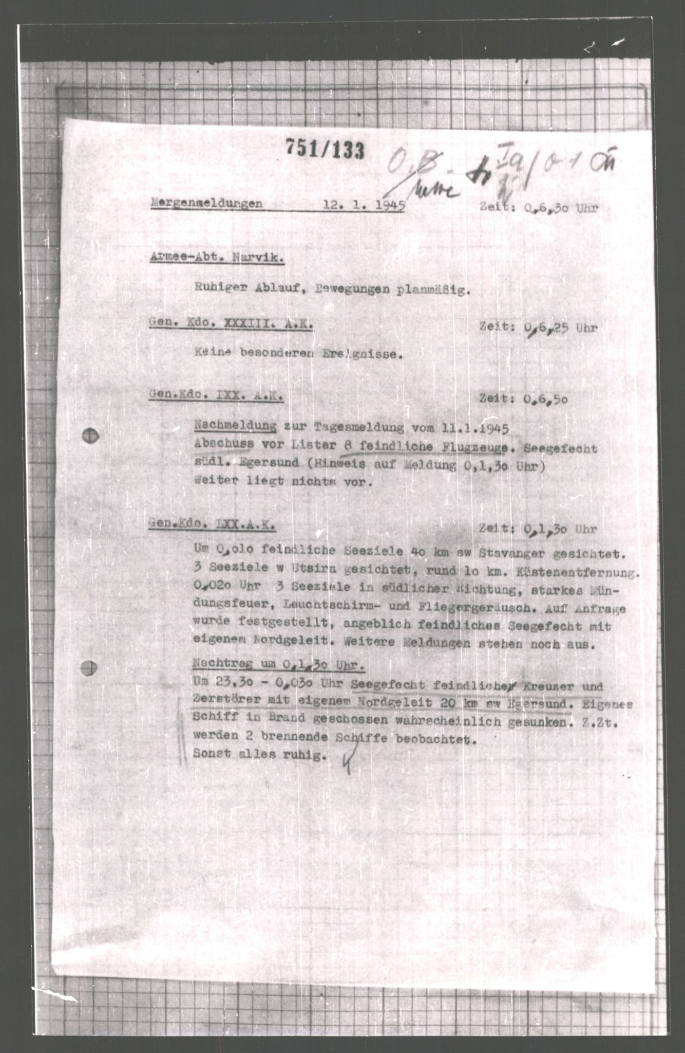 Forsvarets Overkommando. 2 kontor. Arkiv 11.4. Spredte tyske arkivsaker, AV/RA-RAFA-7031/D/Dar/Dara/L0006: Krigsdagbøker for 20. Gebirgs-Armee-Oberkommando (AOK 20), 1945, p. 435