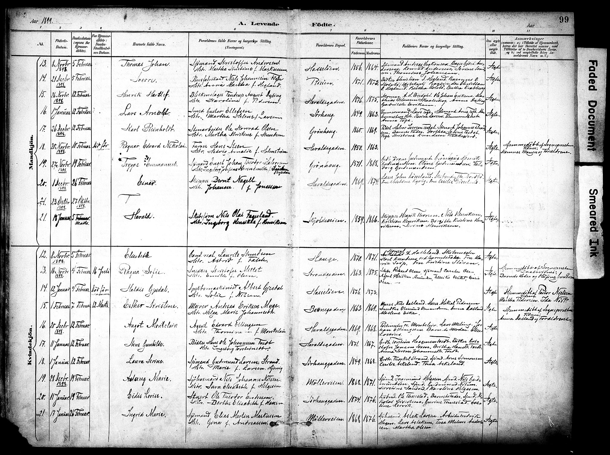 Haugesund sokneprestkontor, SAST/A -101863/H/Ha/Haa/L0006: Parish register (official) no. A 6, 1891-1907, p. 99