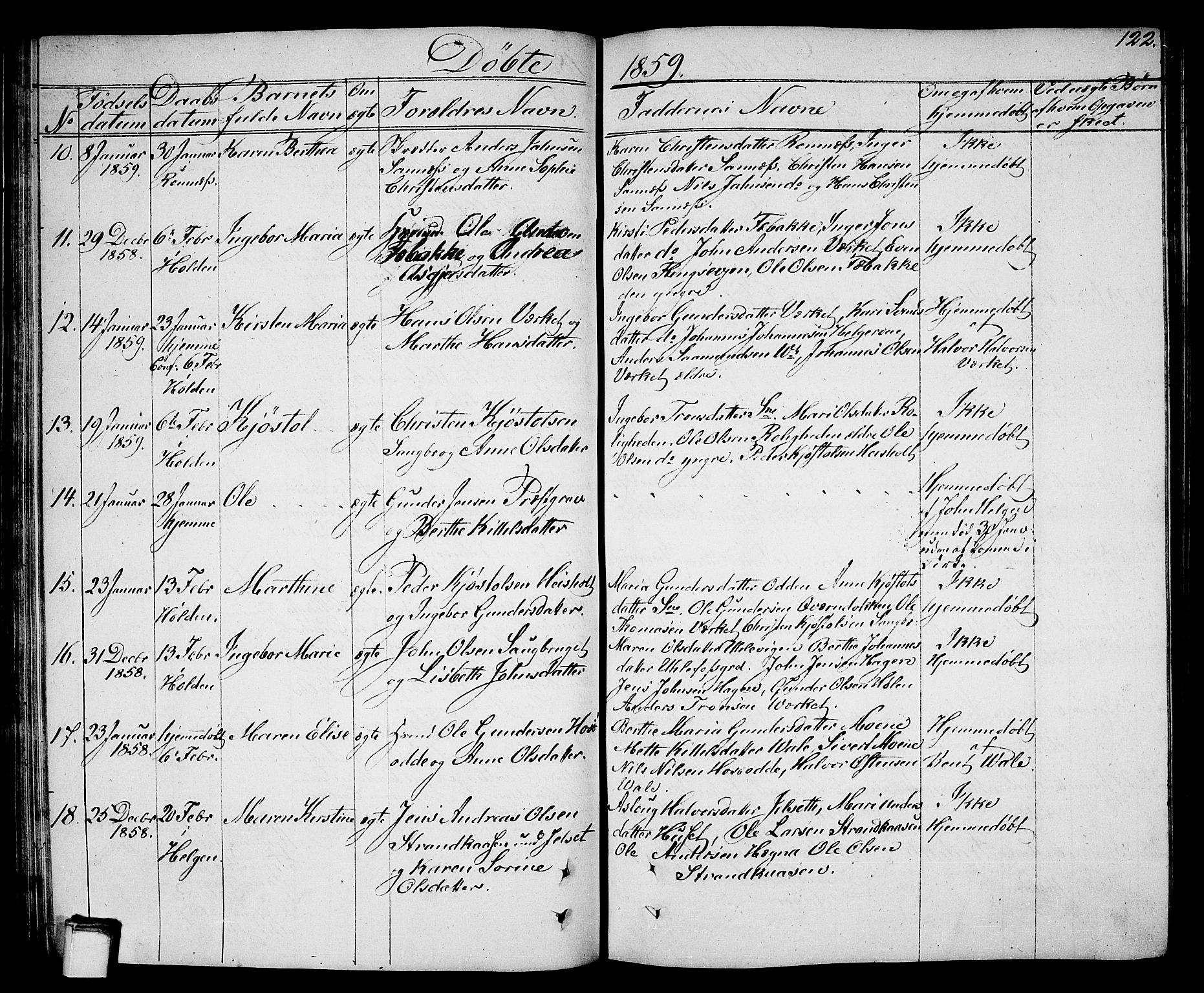 Holla kirkebøker, AV/SAKO-A-272/G/Ga/L0003: Parish register (copy) no. I 3, 1849-1866, p. 122