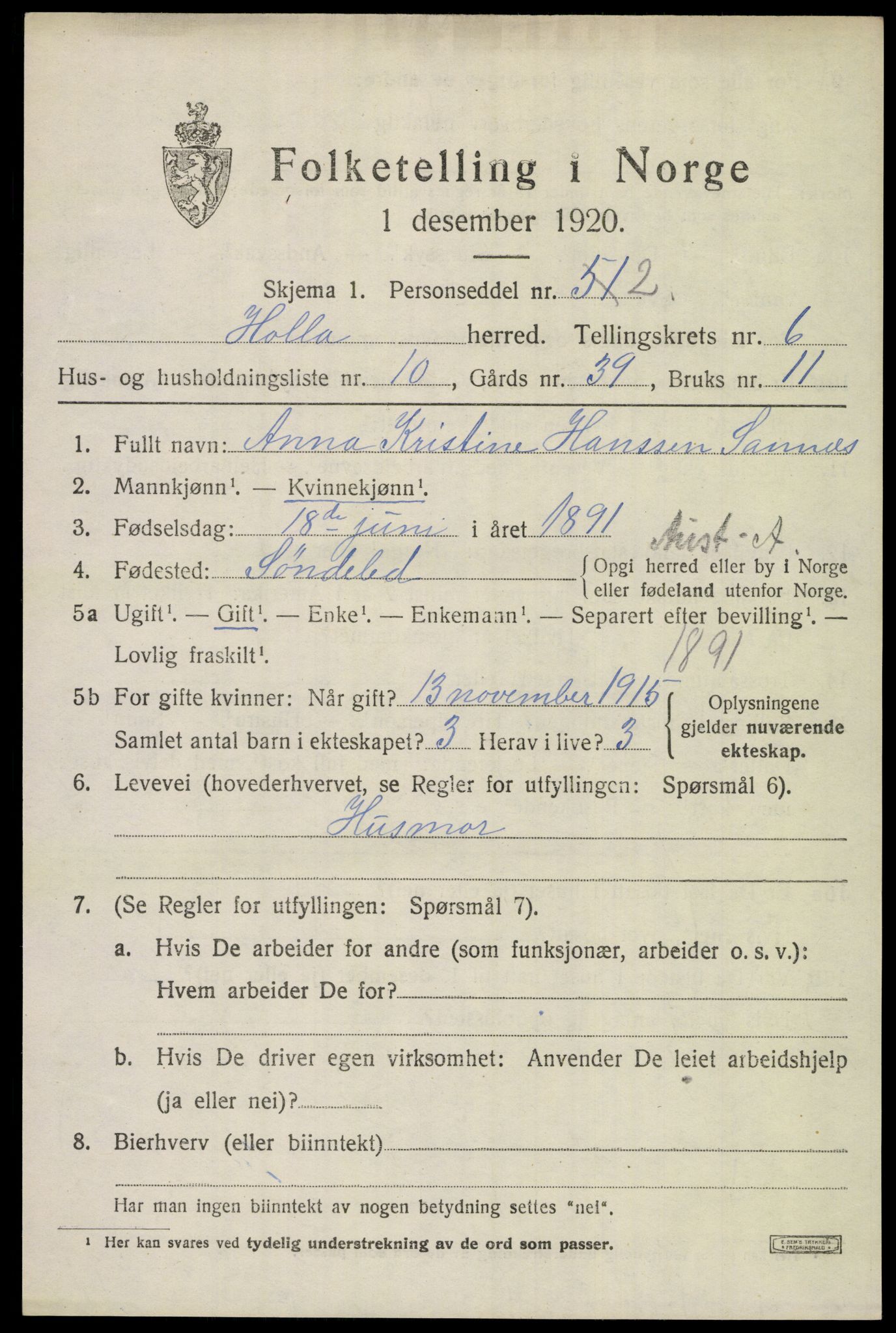 SAKO, 1920 census for Holla, 1920, p. 4549