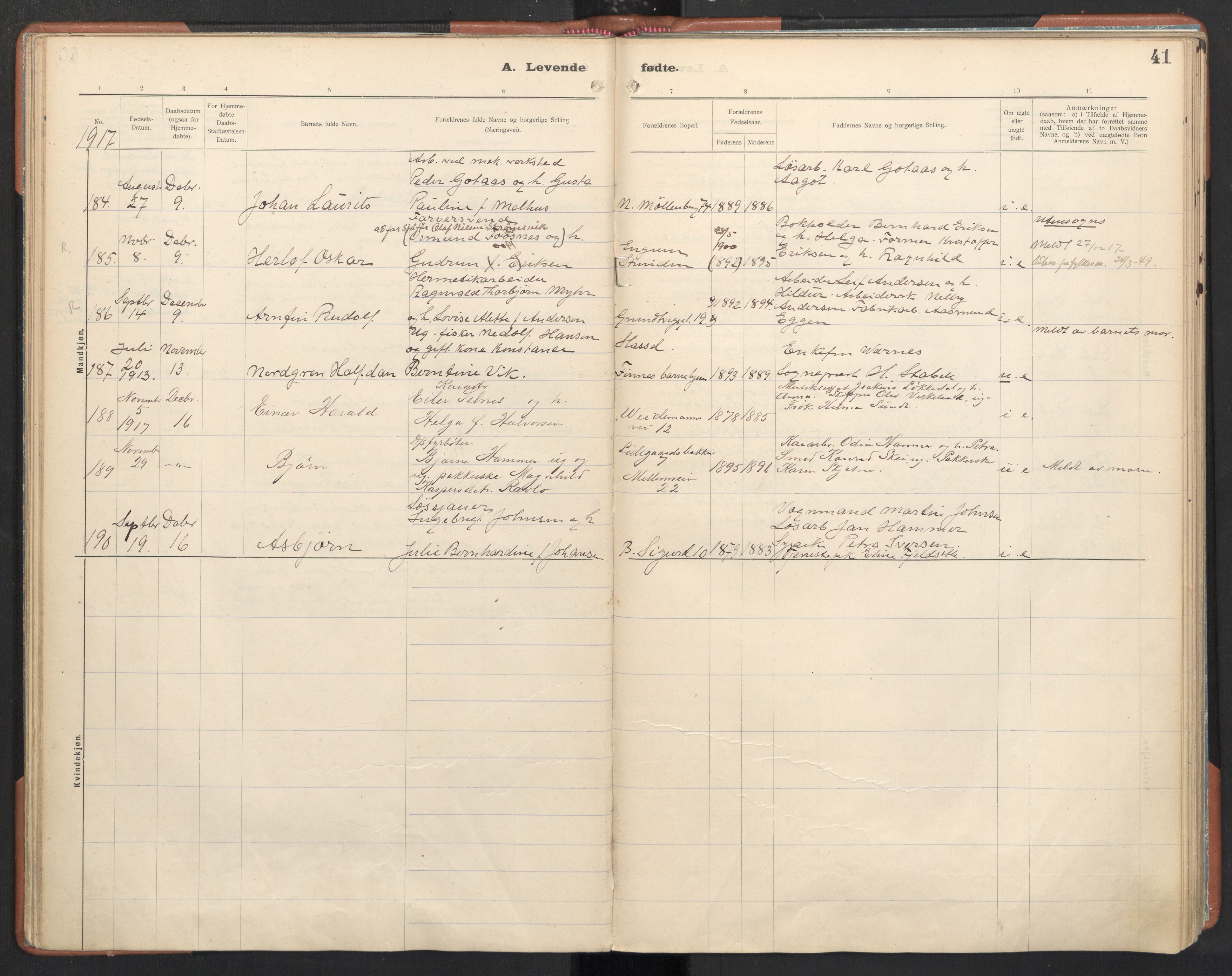 Ministerialprotokoller, klokkerbøker og fødselsregistre - Sør-Trøndelag, AV/SAT-A-1456/605/L0246: Parish register (official) no. 605A08, 1916-1920, p. 41