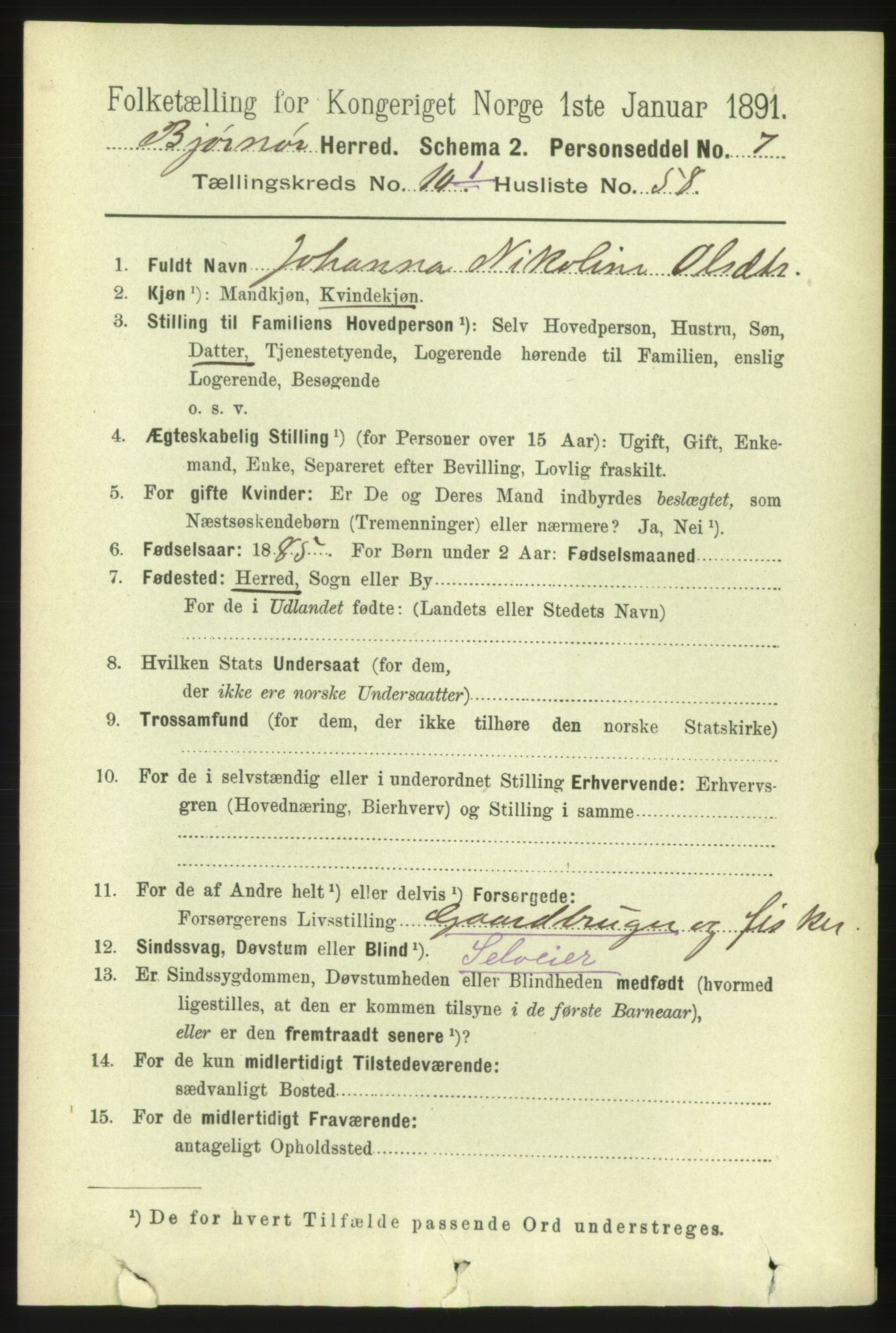 RA, 1891 census for 1632 Bjørnør, 1891, p. 4523