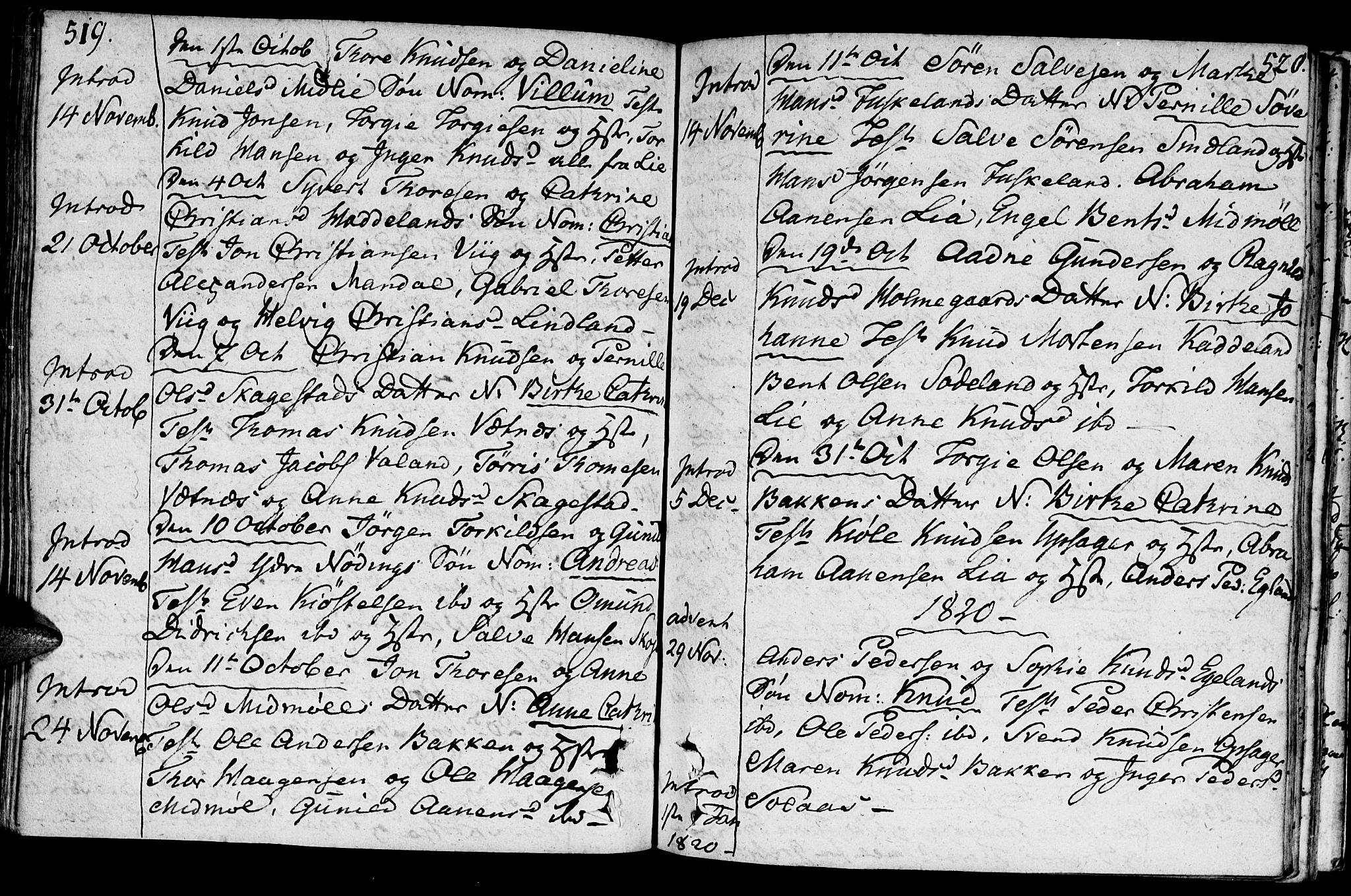 Holum sokneprestkontor, AV/SAK-1111-0022/F/Fa/Faa/L0003: Parish register (official) no. A 3, 1780-1821, p. 519-520