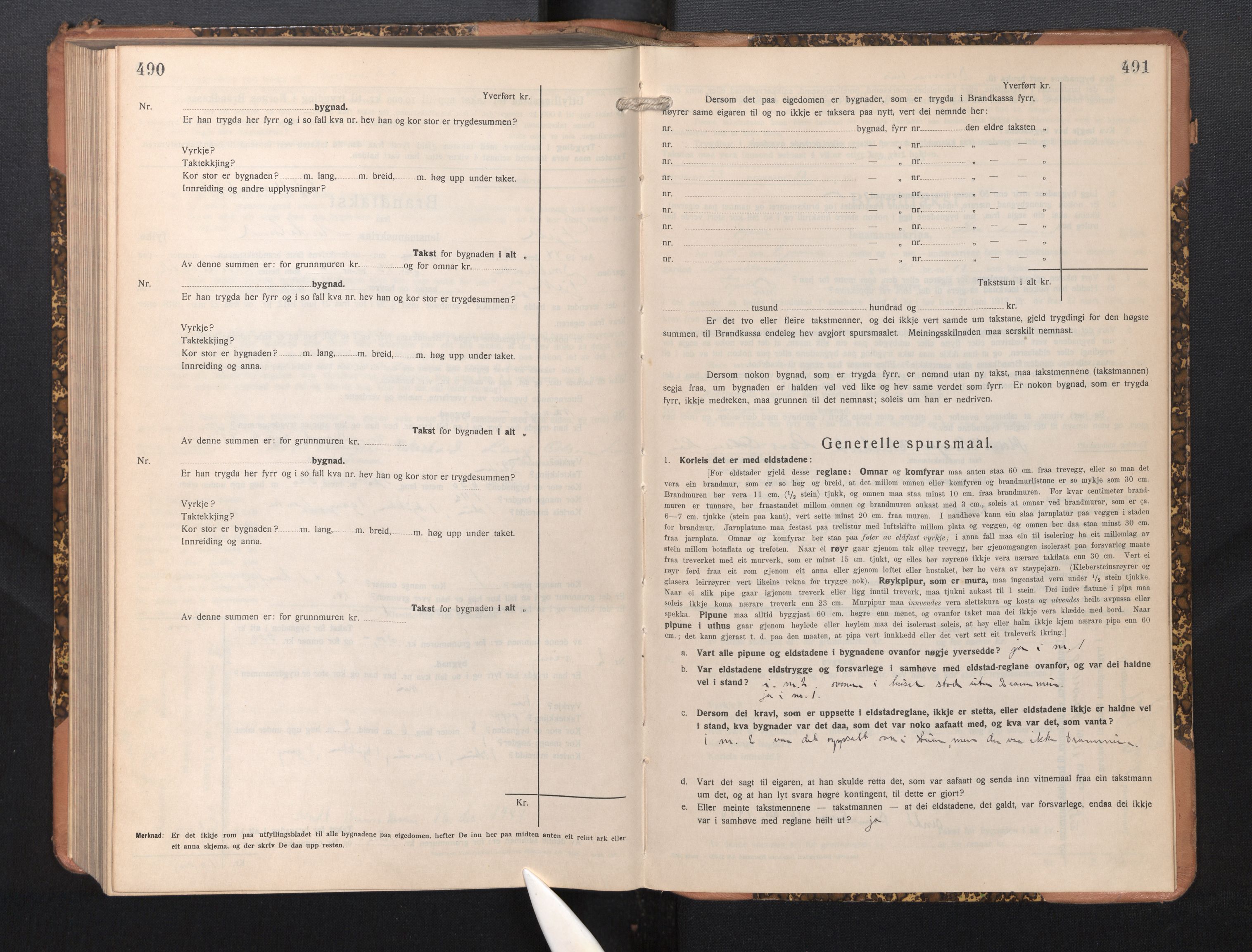 Lensmannen i Fjell, SAB/A-32301/0012/L0006: Branntakstprotokoll, skjematakst, 1931-1945, p. 490-491