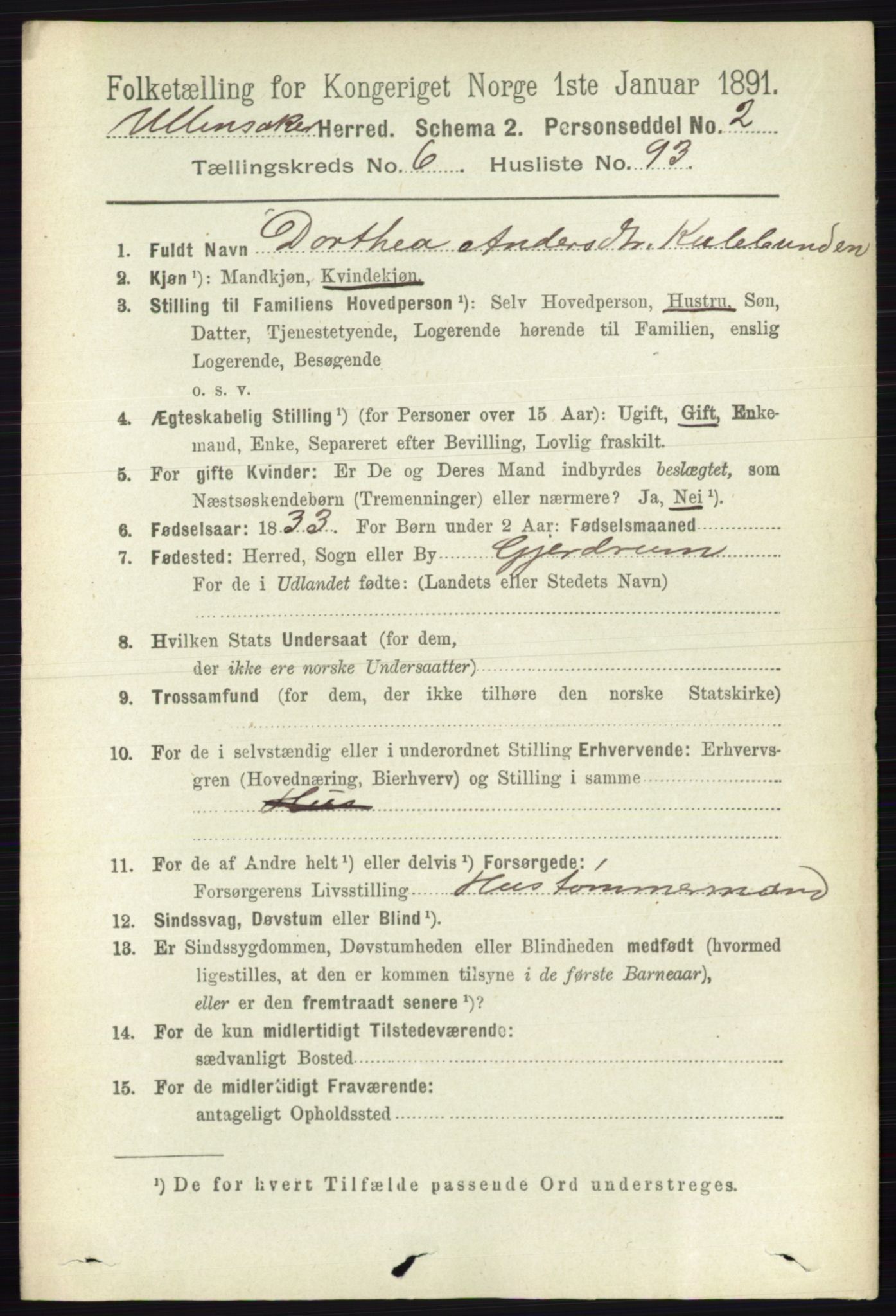 RA, 1891 census for 0235 Ullensaker, 1891, p. 2995