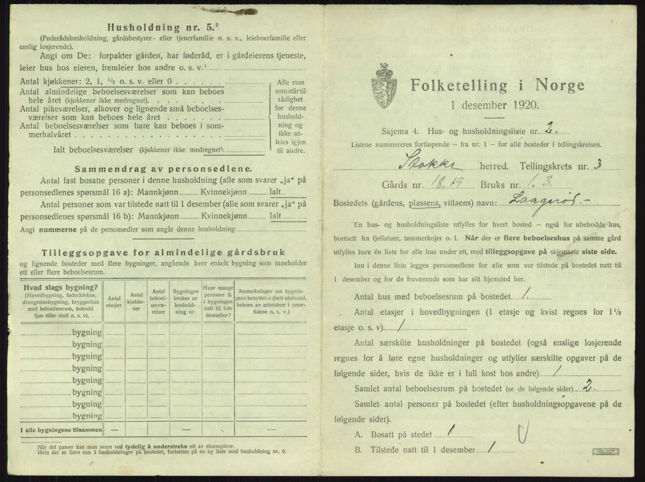 SAKO, 1920 census for Stokke, 1920, p. 477