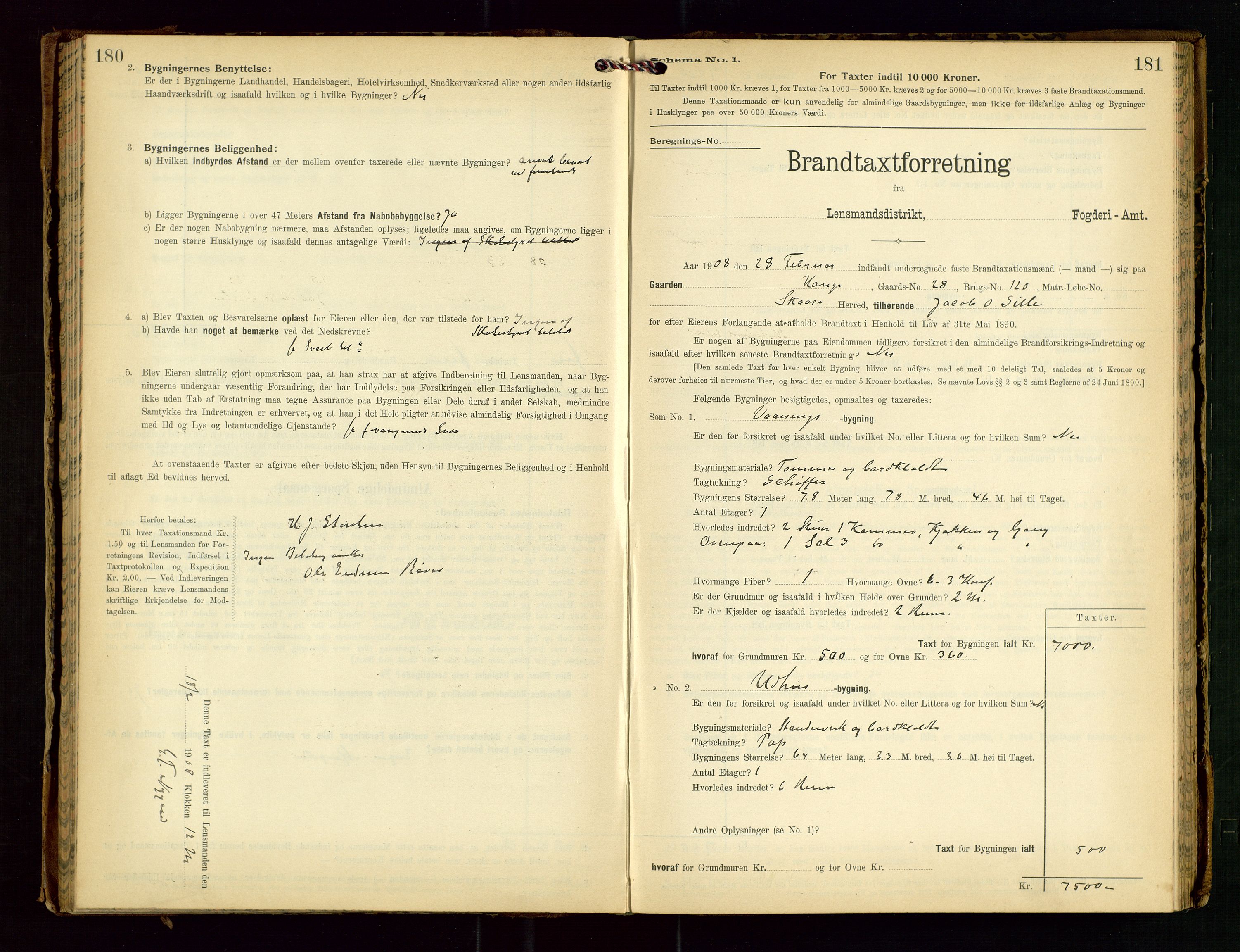 Torvestad lensmannskontor, AV/SAST-A-100307/1/Gob/L0003: "Brandtaxationsprotokol for Torvestad Lensmannsdistrikt", 1905-1909, p. 180-181