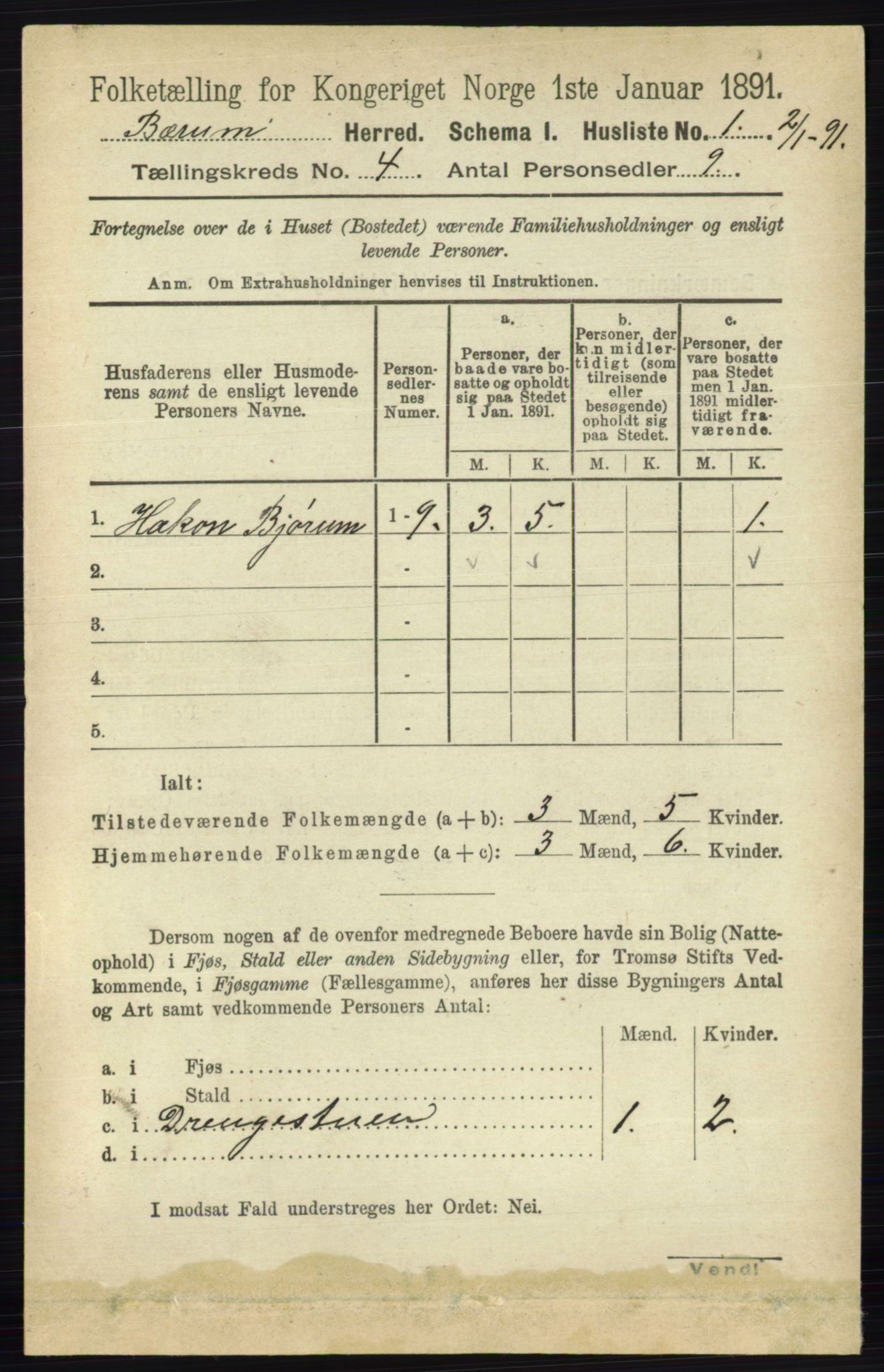 RA, 1891 census for 0219 Bærum, 1891, p. 2403