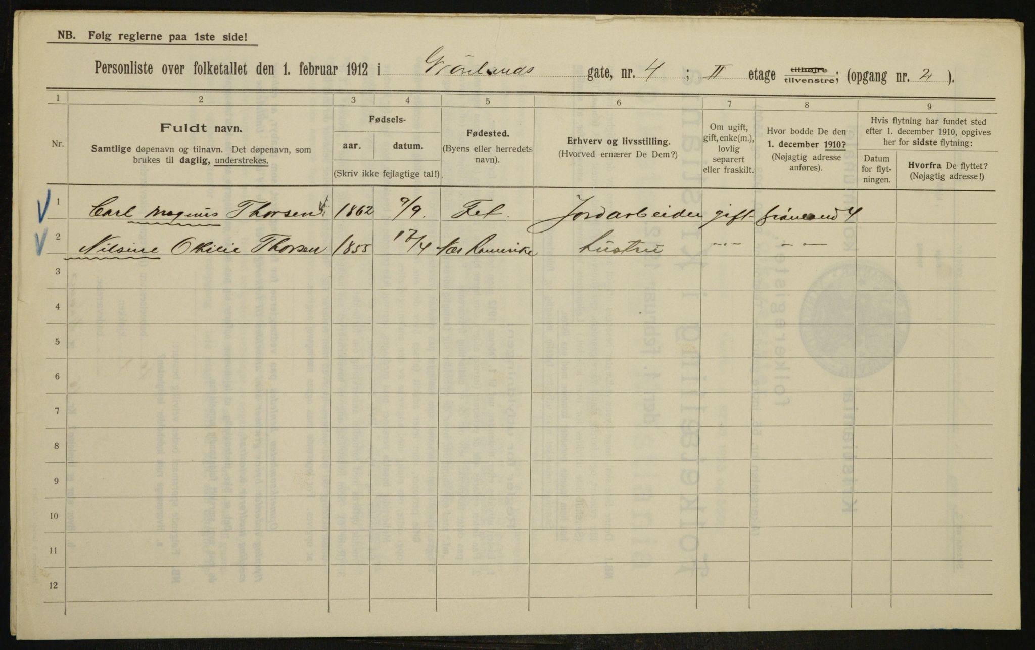 OBA, Municipal Census 1912 for Kristiania, 1912, p. 30998