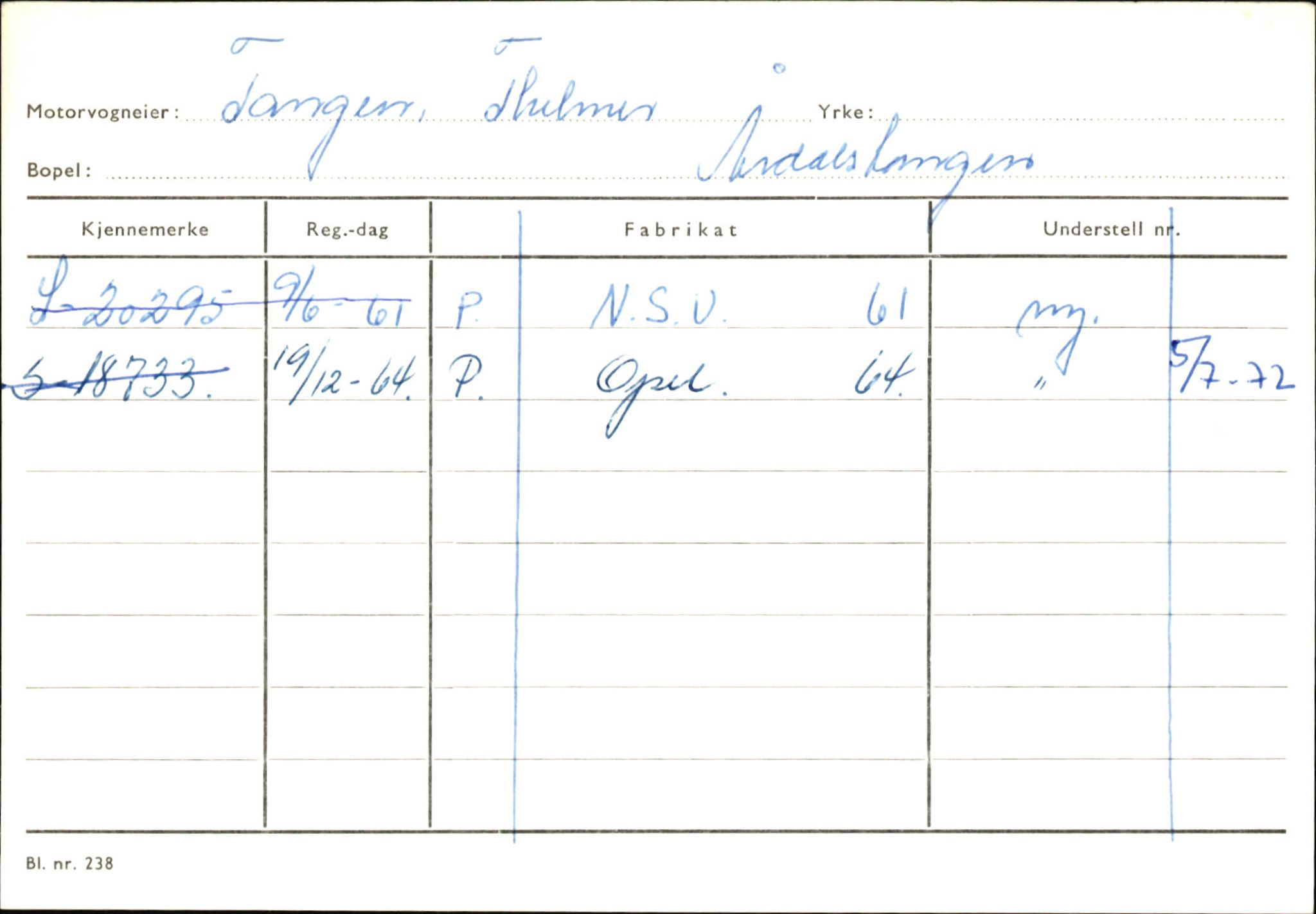 Statens vegvesen, Sogn og Fjordane vegkontor, SAB/A-5301/4/F/L0146: Registerkort Årdal R-Å samt diverse kort, 1945-1975, p. 858