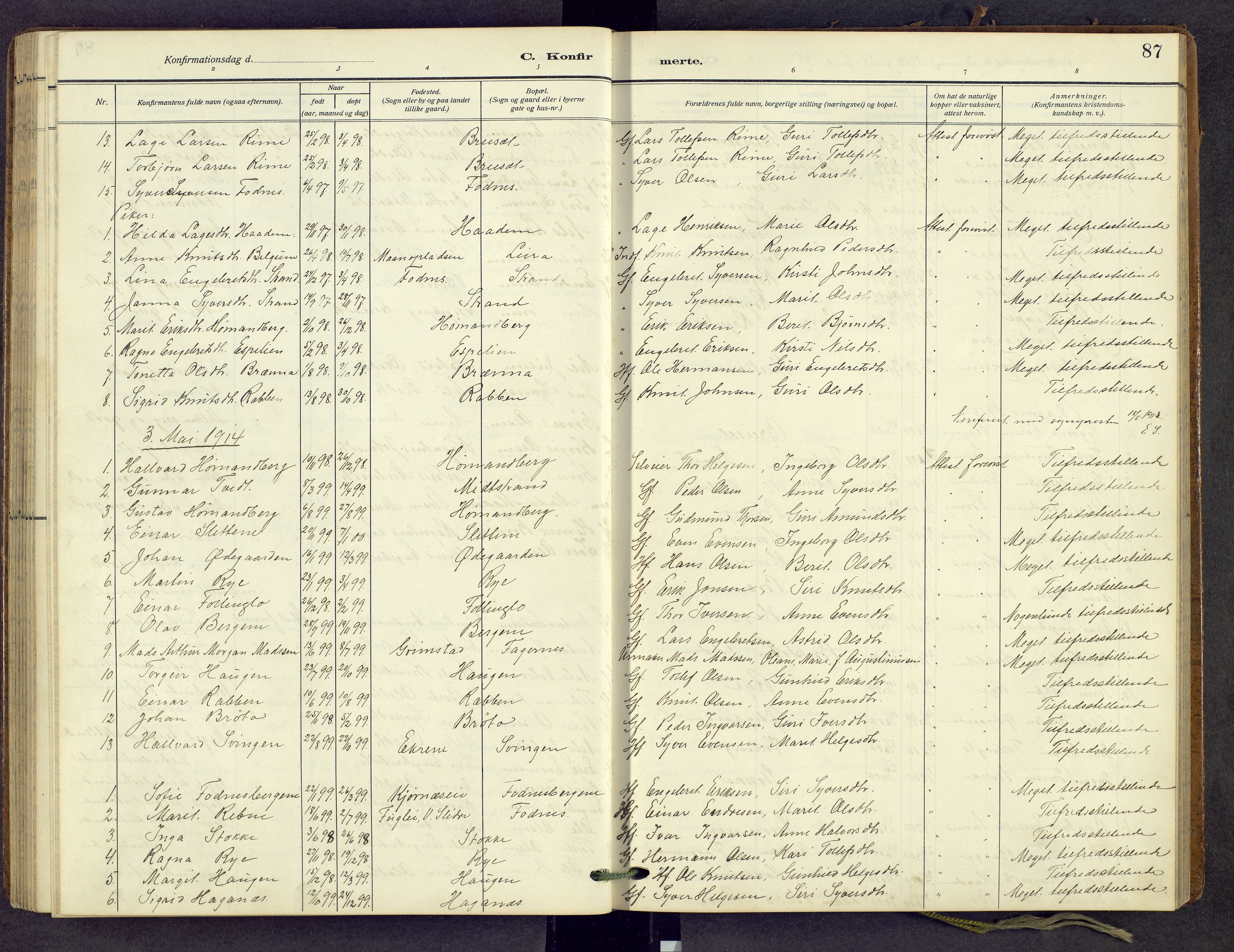 Nord-Aurdal prestekontor, SAH/PREST-132/H/Ha/Hab/L0013: Parish register (copy) no. 13, 1911-1948, p. 87