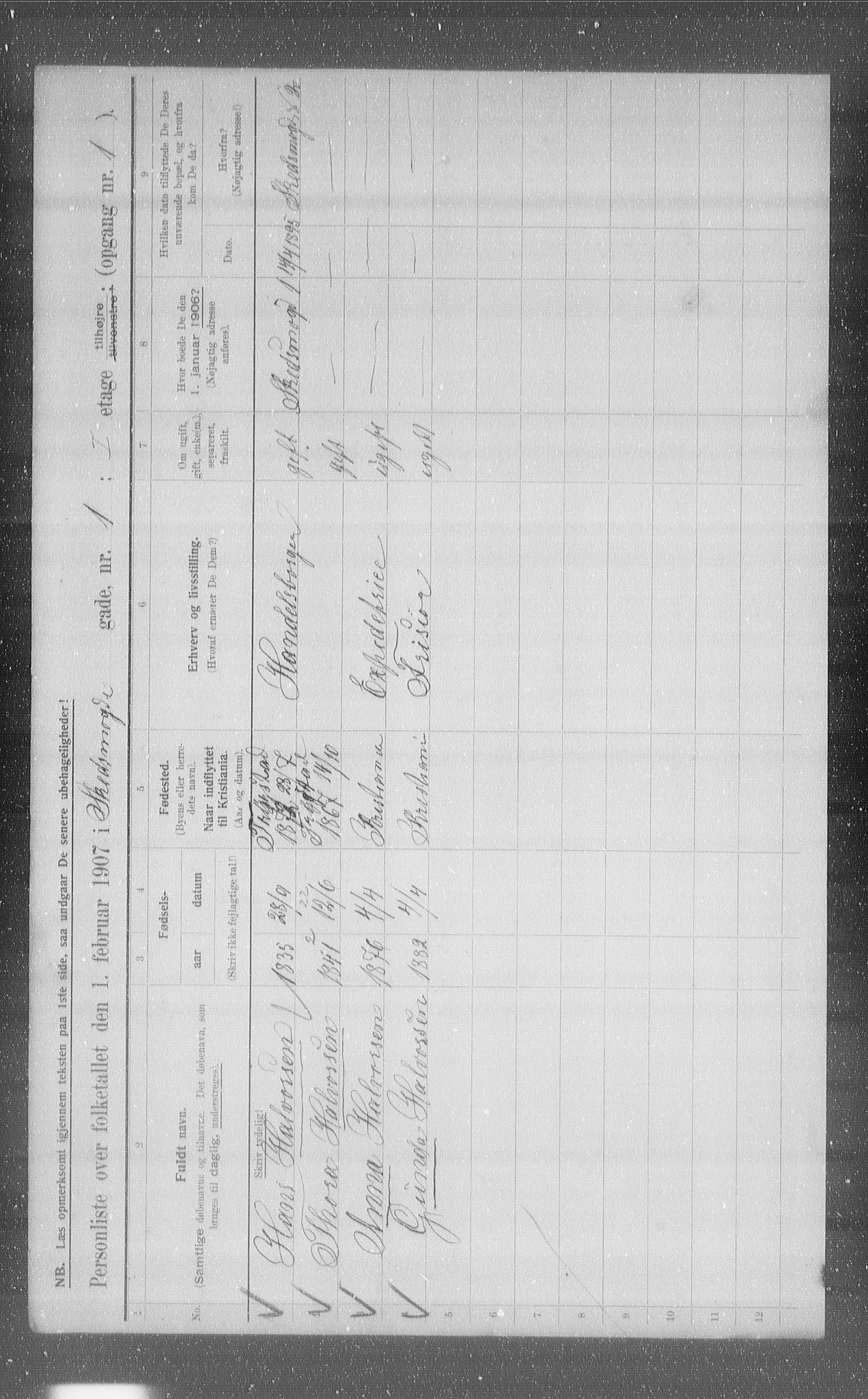 OBA, Municipal Census 1907 for Kristiania, 1907, p. 48633