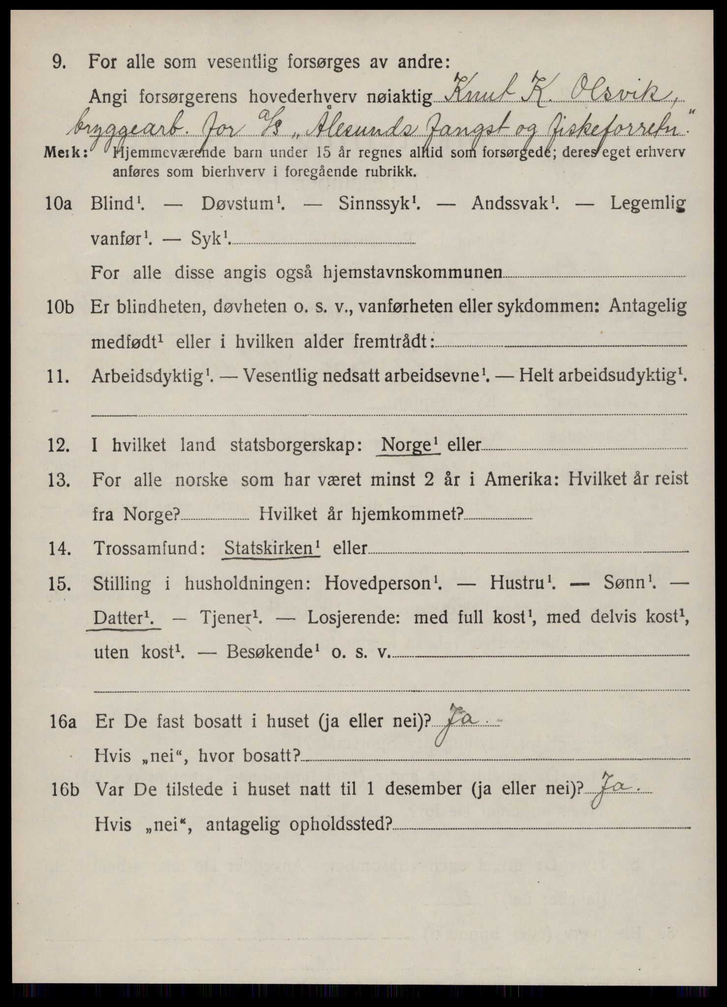 SAT, 1920 census for Borgund, 1920, p. 9319