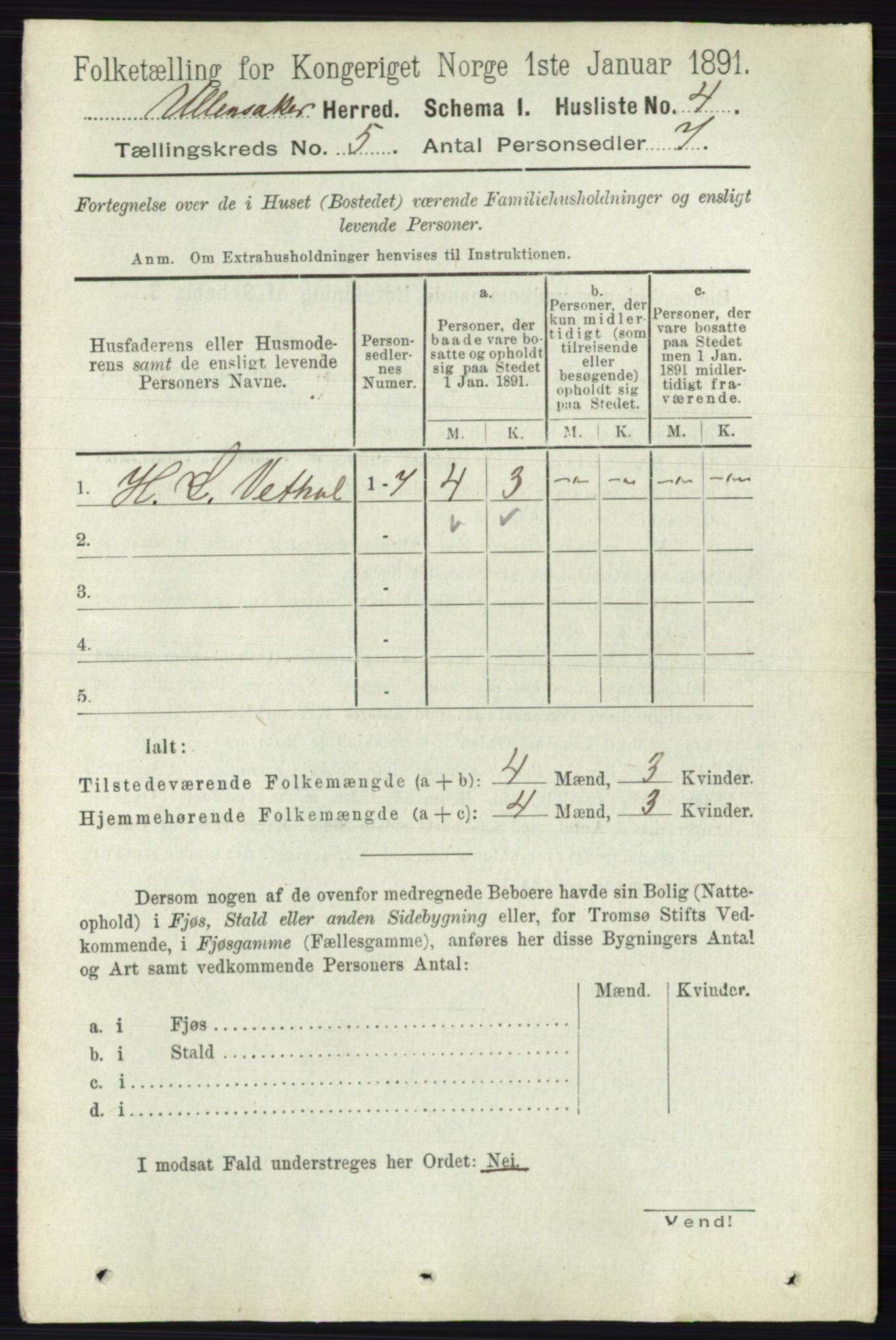 RA, 1891 census for 0235 Ullensaker, 1891, p. 2031