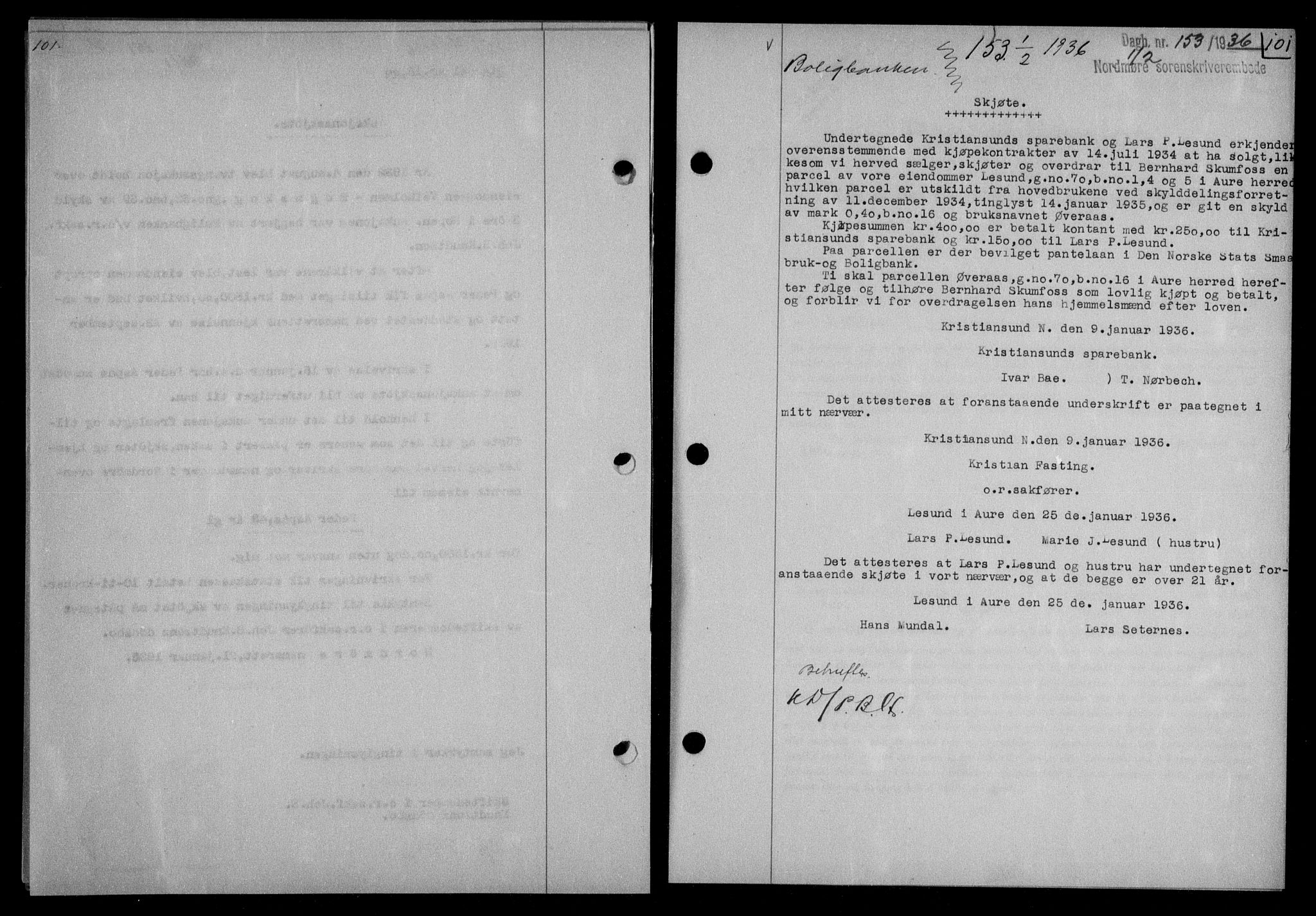 Nordmøre sorenskriveri, AV/SAT-A-4132/1/2/2Ca/L0087: Mortgage book no. 77, 1935-1936, Deed date: 01.02.1936