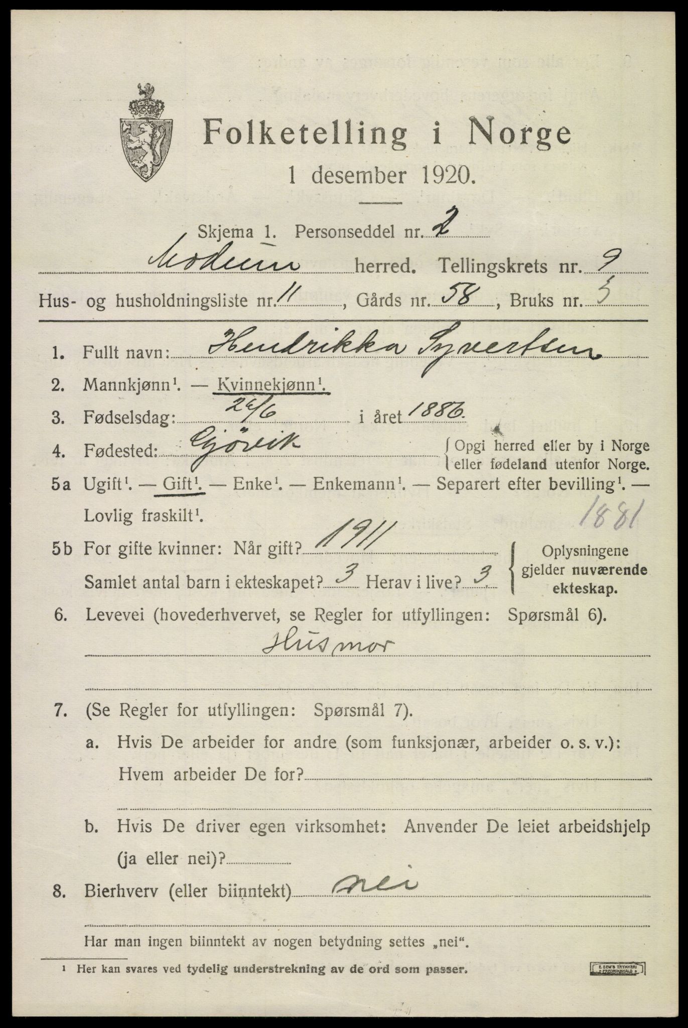 SAKO, 1920 census for Modum, 1920, p. 11897