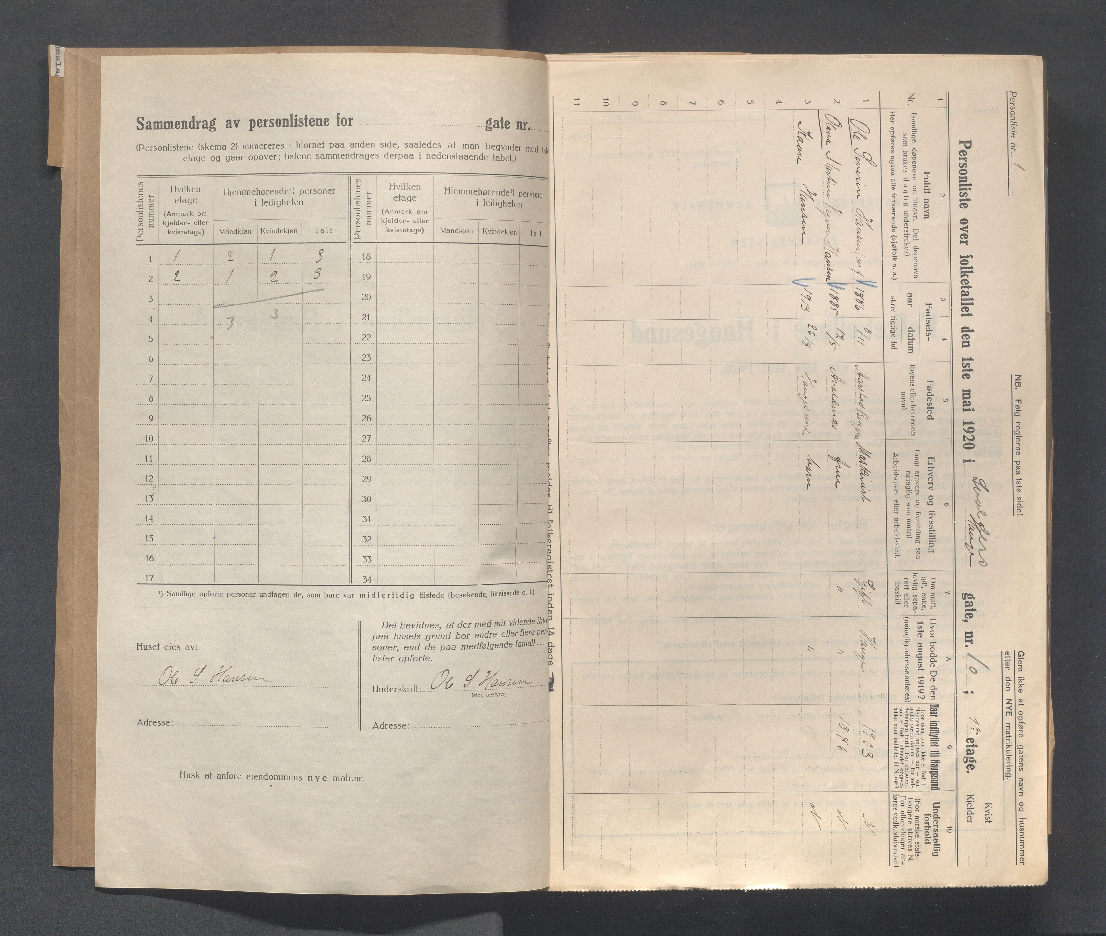 IKAR, Local census 1.5.1920 for Haugesund, 1920, p. 4734