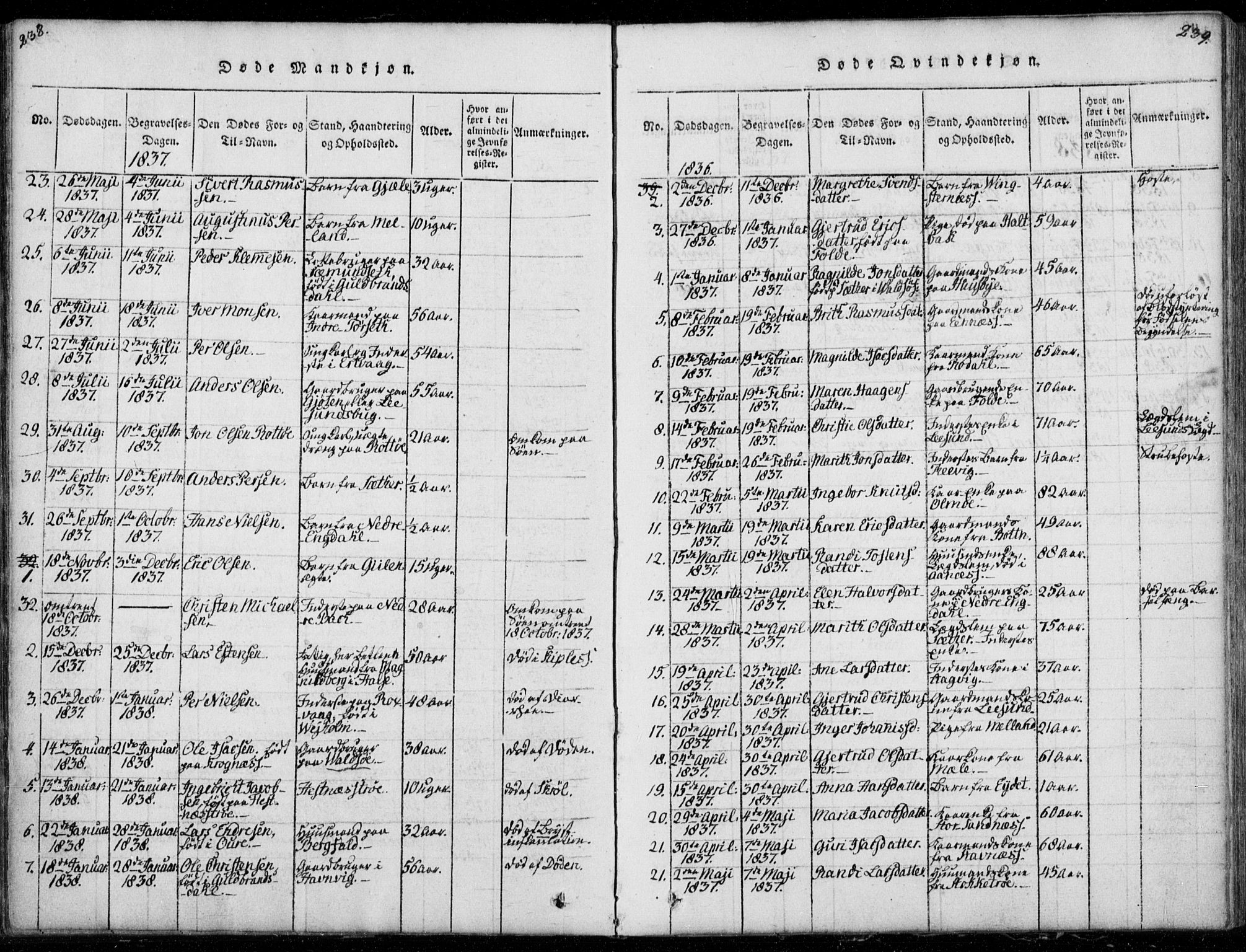 Ministerialprotokoller, klokkerbøker og fødselsregistre - Møre og Romsdal, AV/SAT-A-1454/578/L0903: Parish register (official) no. 578A02, 1819-1838, p. 238-239