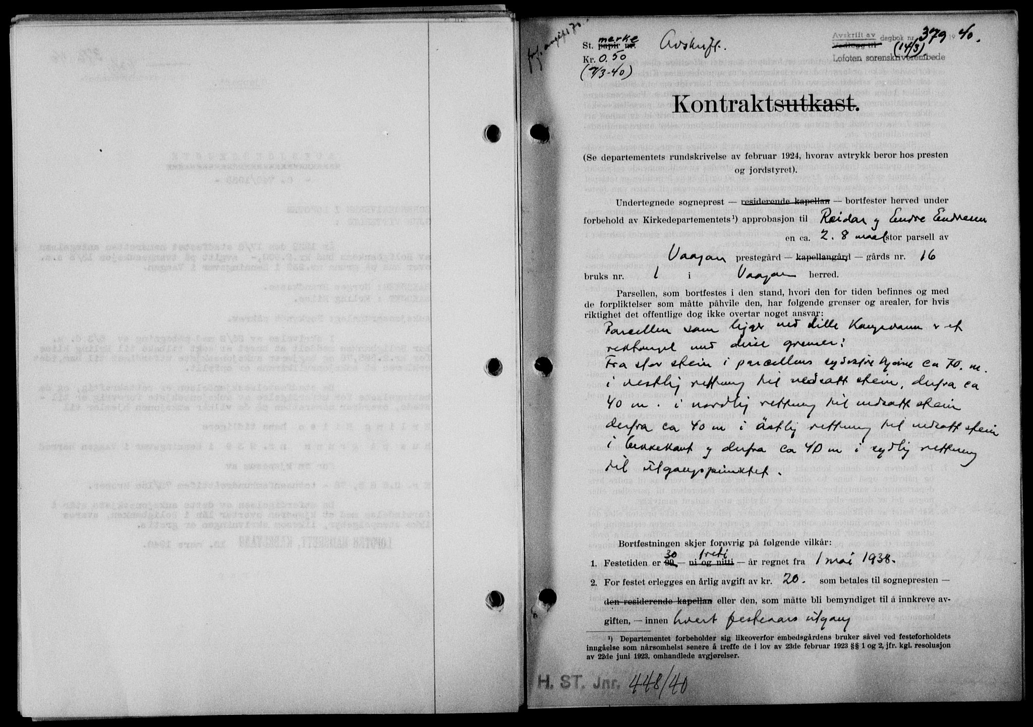 Lofoten sorenskriveri, SAT/A-0017/1/2/2C/L0007a: Mortgage book no. 7a, 1939-1940, Diary no: : 379/1940