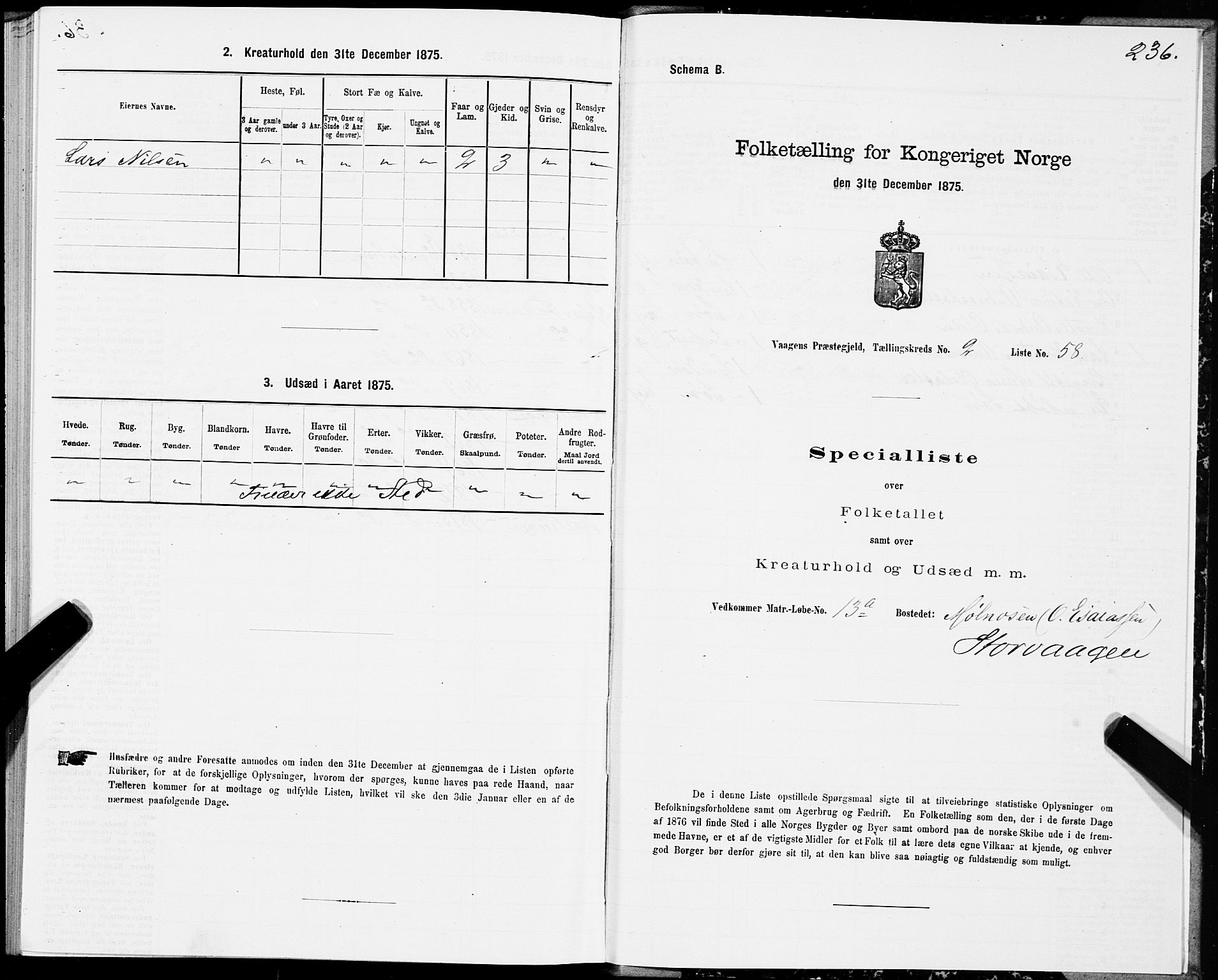 SAT, 1875 census for 1865P Vågan, 1875, p. 1236