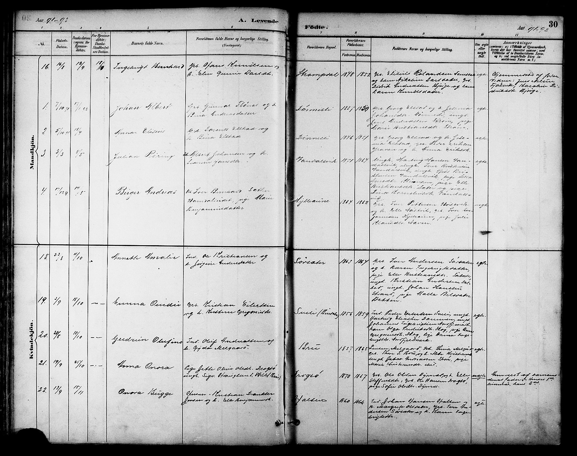 Ministerialprotokoller, klokkerbøker og fødselsregistre - Nordland, AV/SAT-A-1459/814/L0230: Parish register (copy) no. 814C03, 1884-1911, p. 30