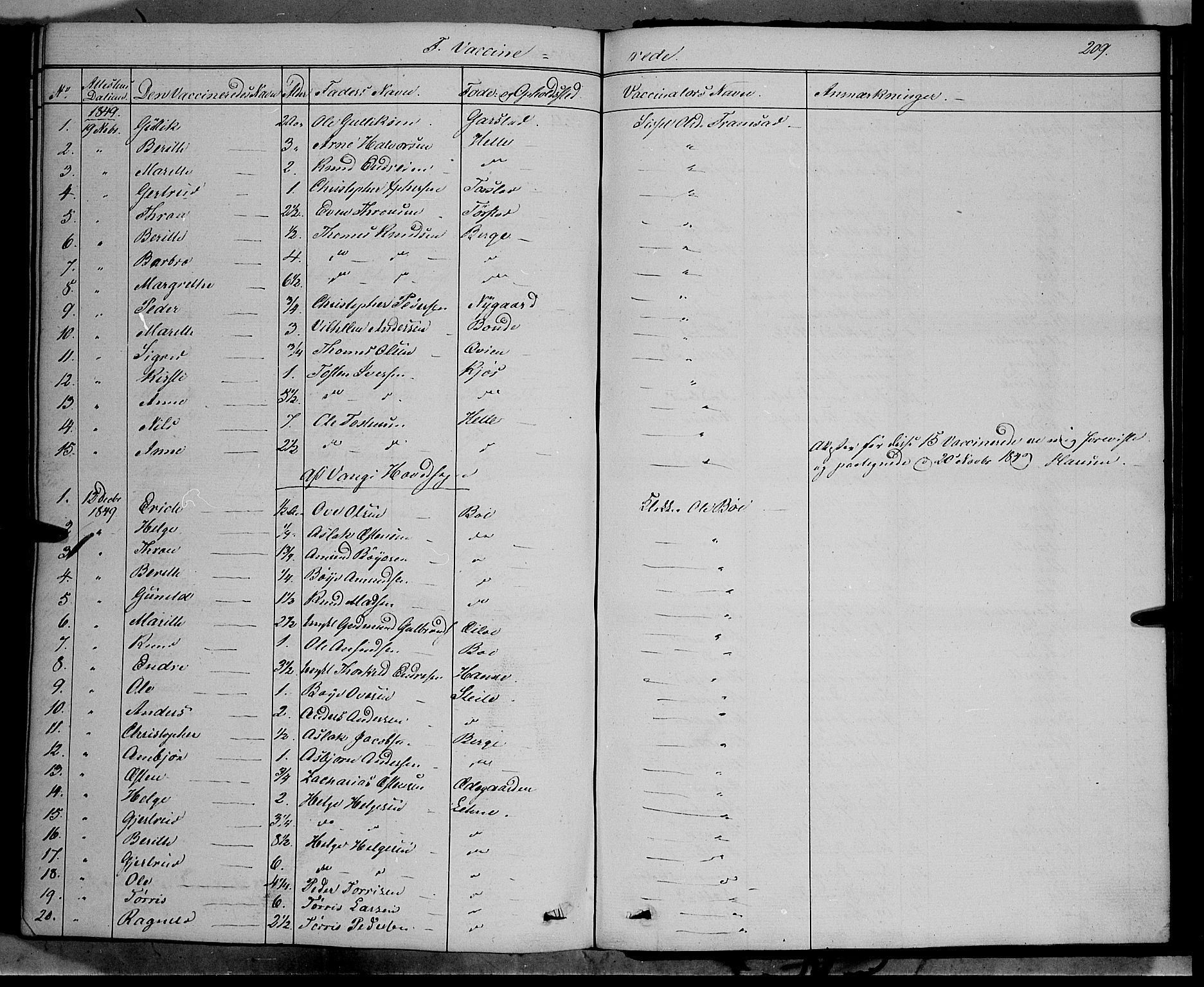 Vang prestekontor, Valdres, SAH/PREST-140/H/Ha/L0006: Parish register (official) no. 6, 1846-1864, p. 209