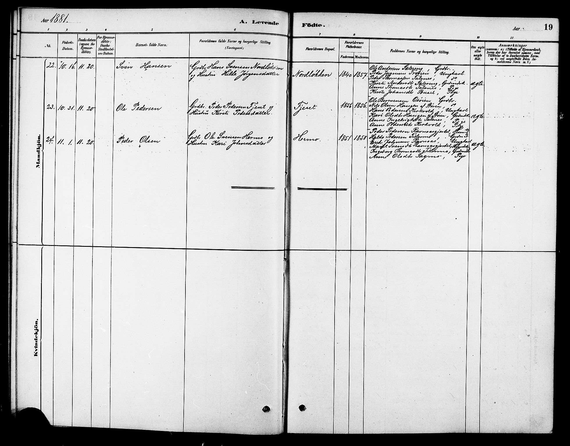 Ministerialprotokoller, klokkerbøker og fødselsregistre - Sør-Trøndelag, SAT/A-1456/688/L1024: Parish register (official) no. 688A01, 1879-1890, p. 19