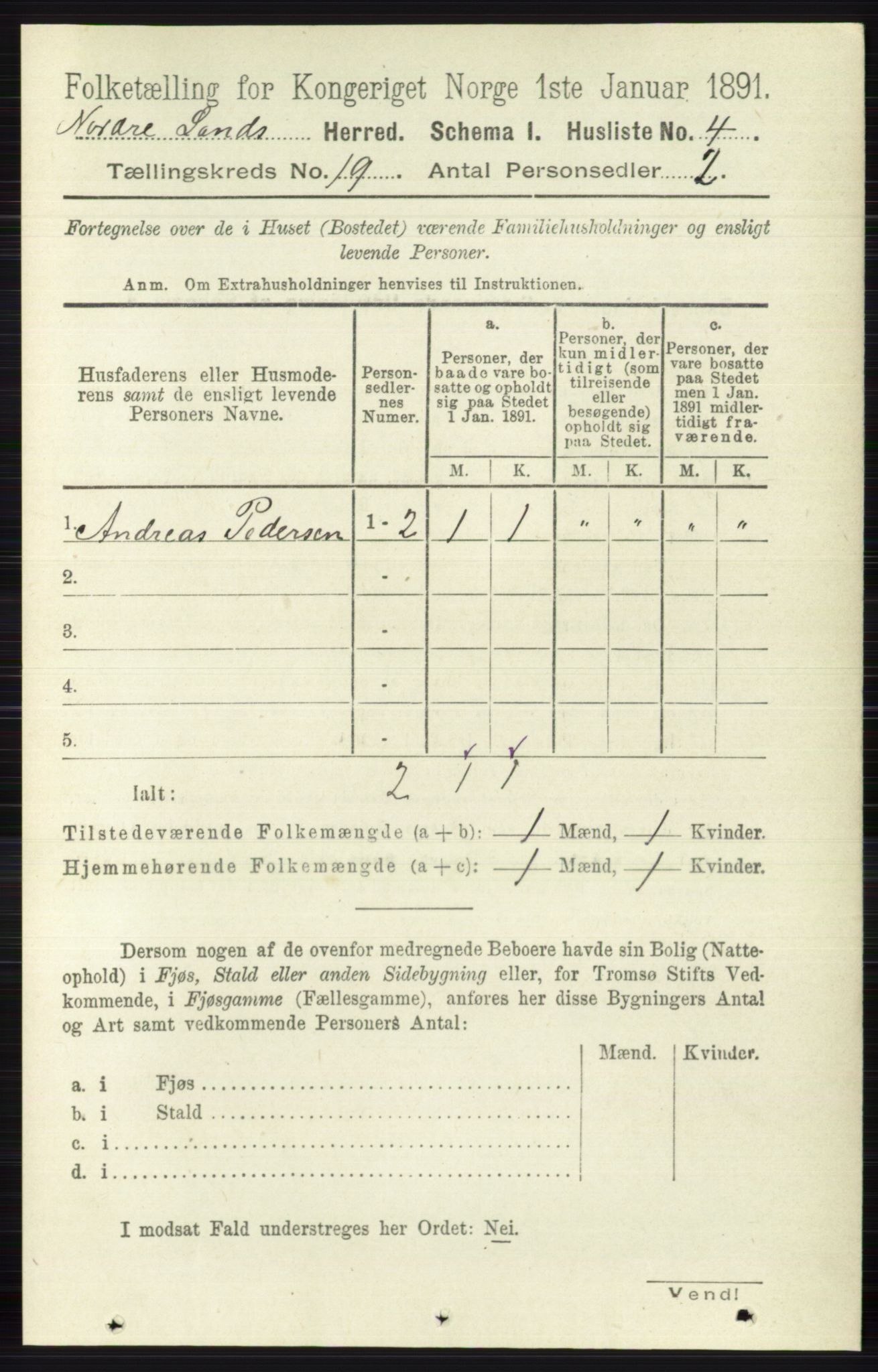 RA, 1891 census for 0538 Nordre Land, 1891, p. 4597