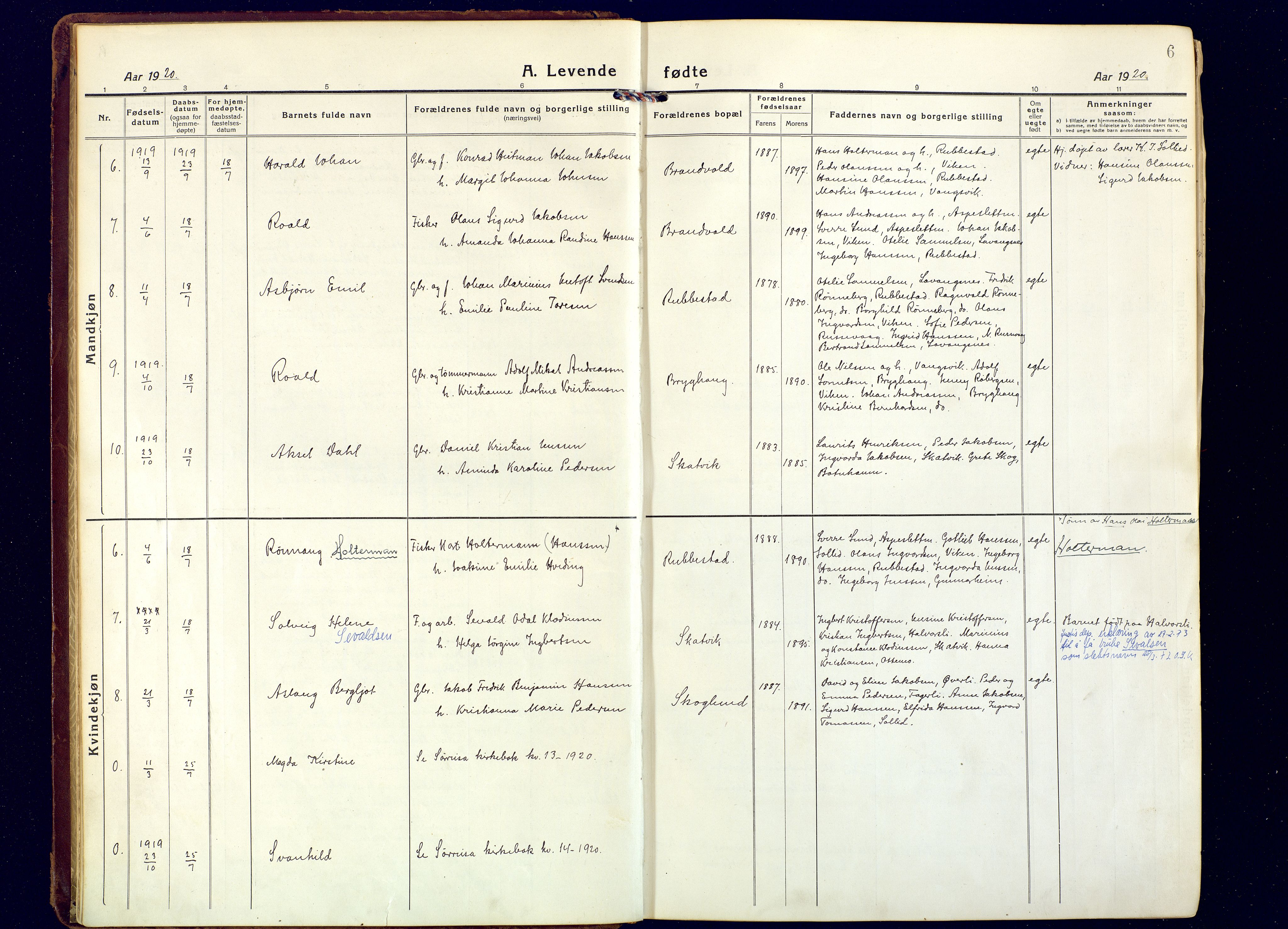 Tranøy sokneprestkontor, AV/SATØ-S-1313/I/Ia/Iaa/L0016kirke: Parish register (official) no. 16, 1919-1932, p. 6