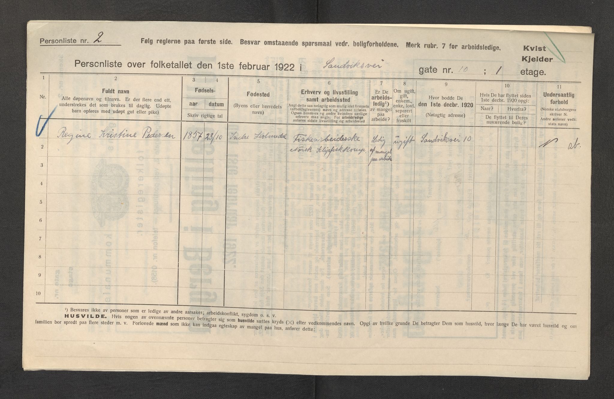 SAB, Municipal Census 1922 for Bergen, 1922, p. 33903