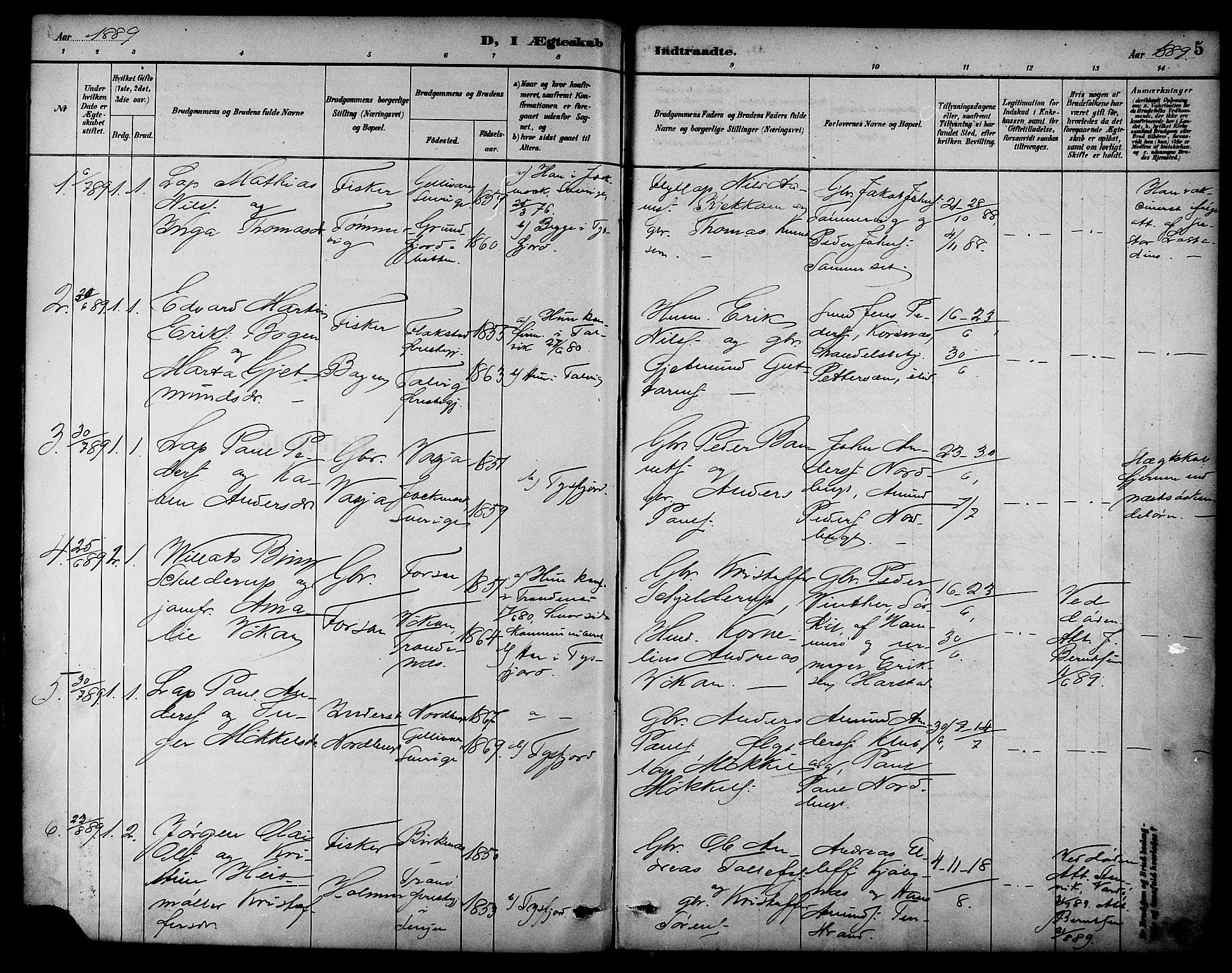 Ministerialprotokoller, klokkerbøker og fødselsregistre - Nordland, AV/SAT-A-1459/861/L0870: Parish register (official) no. 861A05, 1889-1903, p. 5