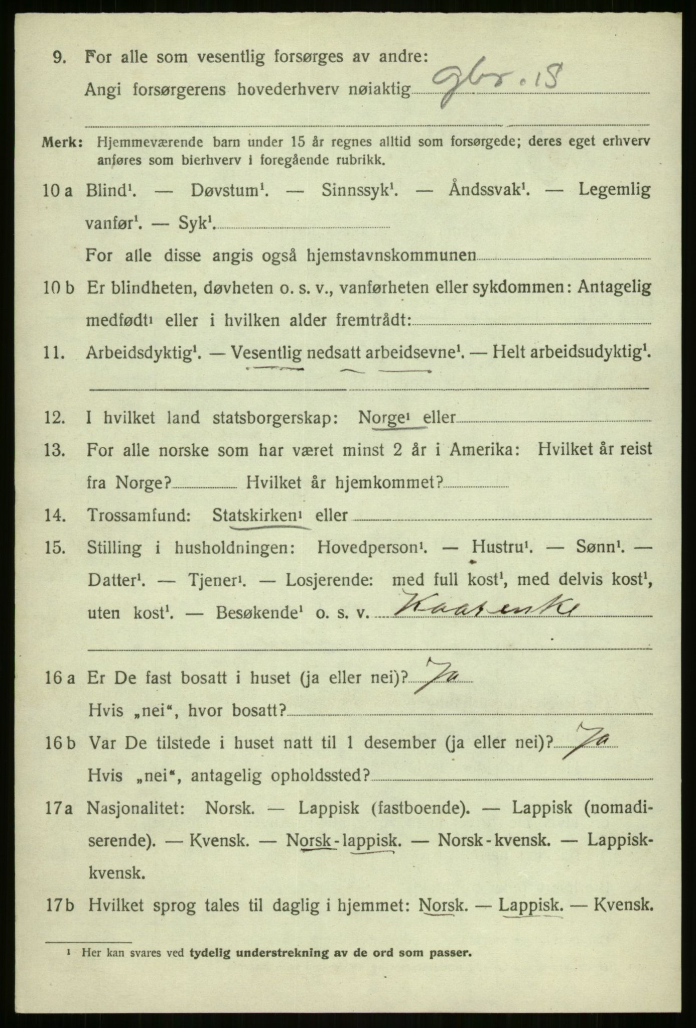 SATØ, 1920 census for Malangen, 1920, p. 1891