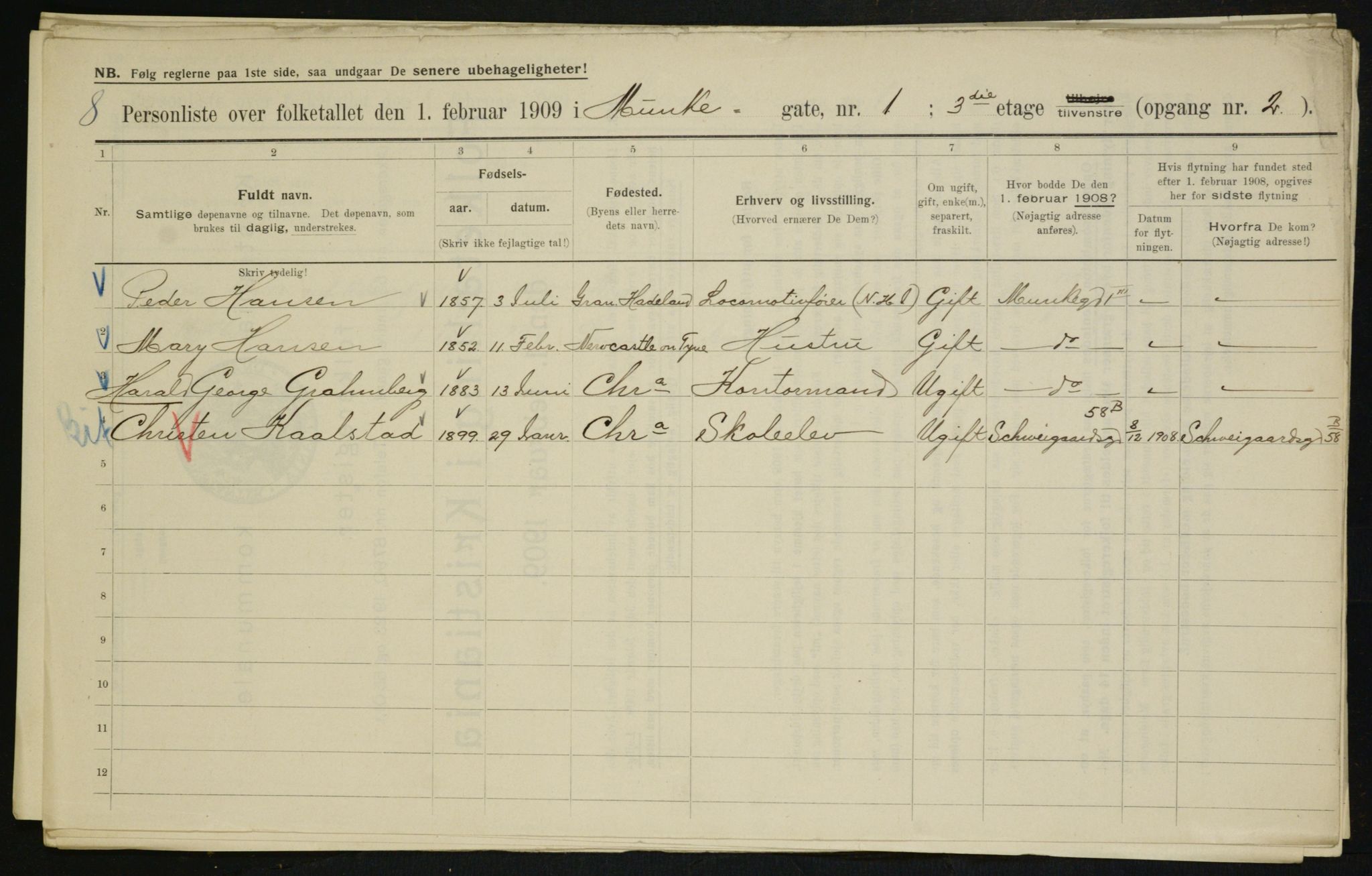 OBA, Municipal Census 1909 for Kristiania, 1909, p. 61488