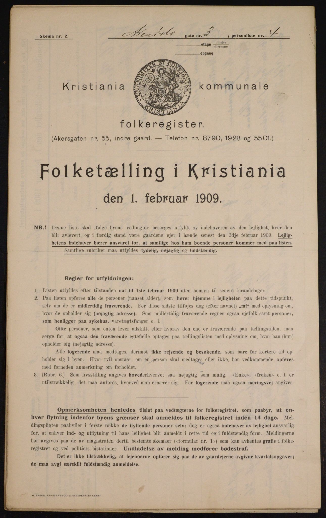 OBA, Municipal Census 1909 for Kristiania, 1909, p. 1865