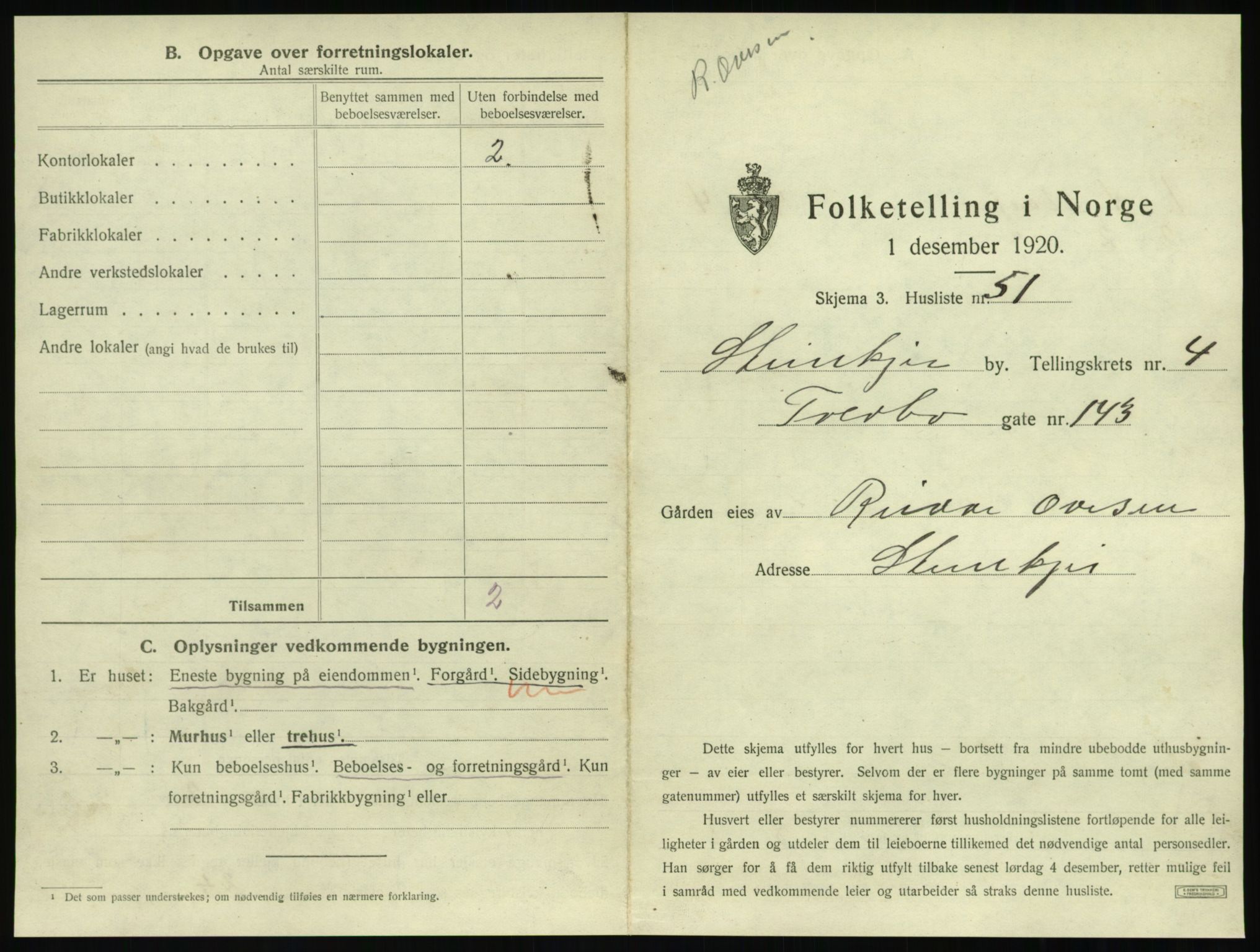 SAT, 1920 census for Steinkjer, 1920, p. 694