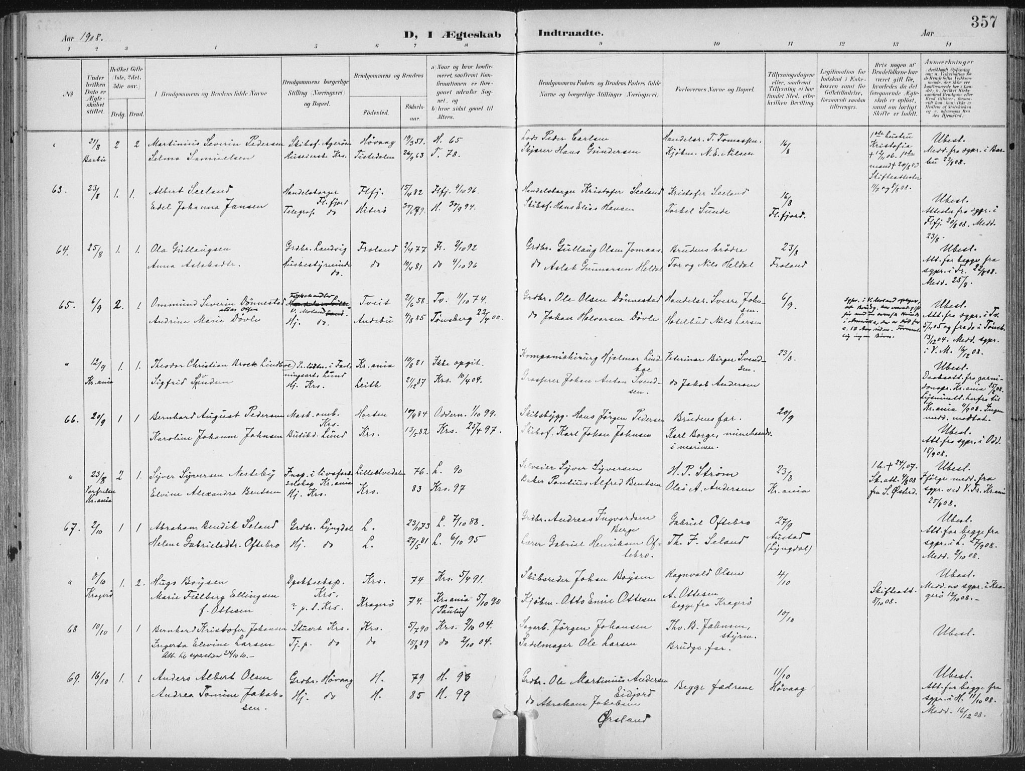 Kristiansand domprosti, AV/SAK-1112-0006/F/Fa/L0021: Parish register (official) no. A 20, 1898-1908, p. 357