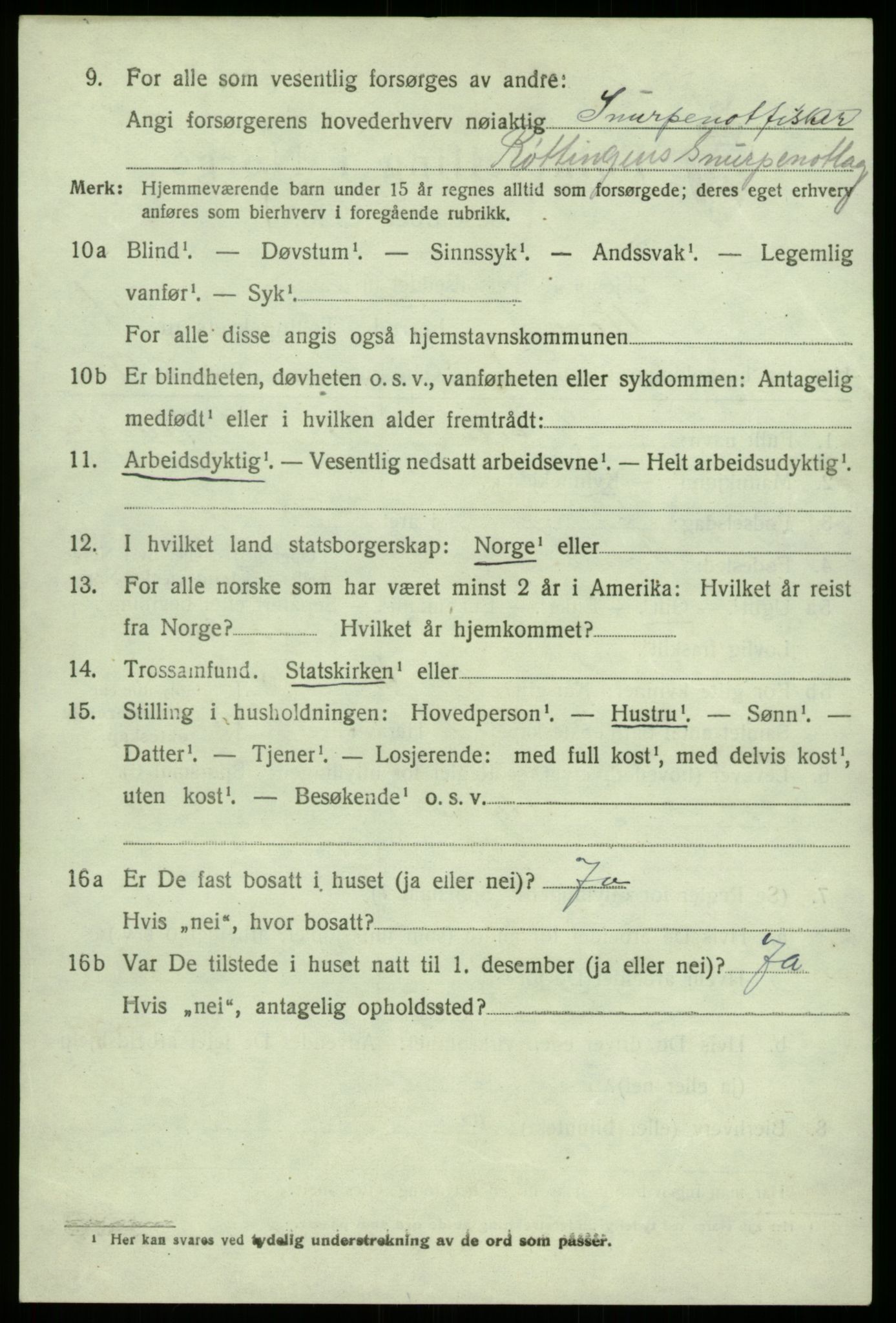 SAB, 1920 census for Os, 1920, p. 2953